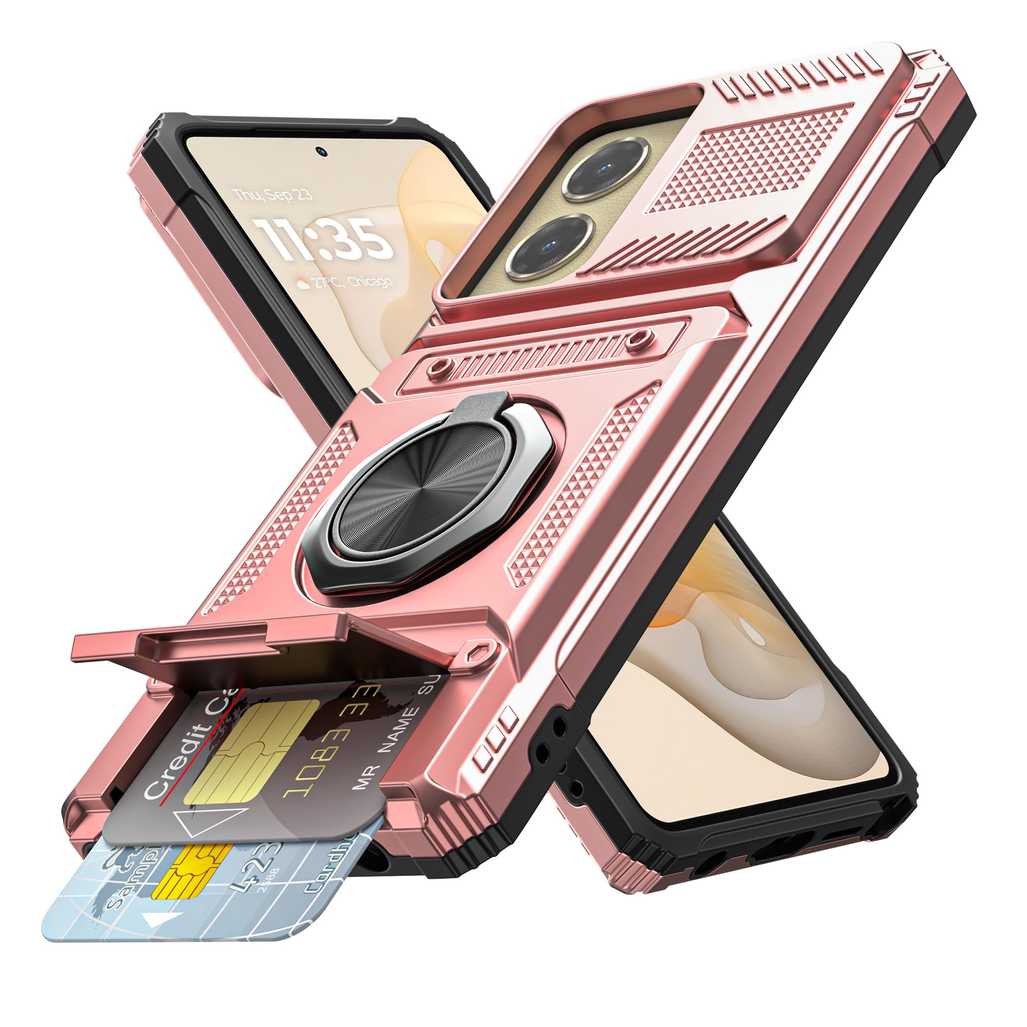 Vofolen for Motorola Moto G Stylus 5G 2024 Case with Card Holder [Store 2 Cards] + 360° Magnetic Rotated Ring Kickstand Dual Layer Heavy Duty