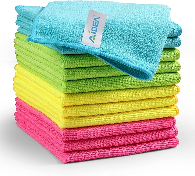 AIDEA Microfibre Cloth 12 Pack,Reusable Kitchen Microfibre Cleaning Towels Dish Cloths ,Lint Free Washable Duster Rags Cloth for Home,Windows,Car,Motorbike,30 x 30 cm