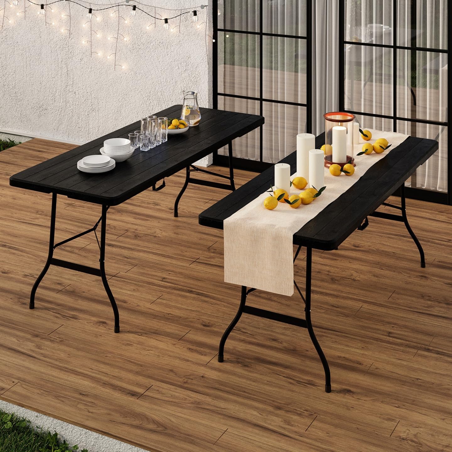 IDMarket - Table Pliante d'appoint Portable 180 cm pour Camping ou réception Imitation Bois Noir
