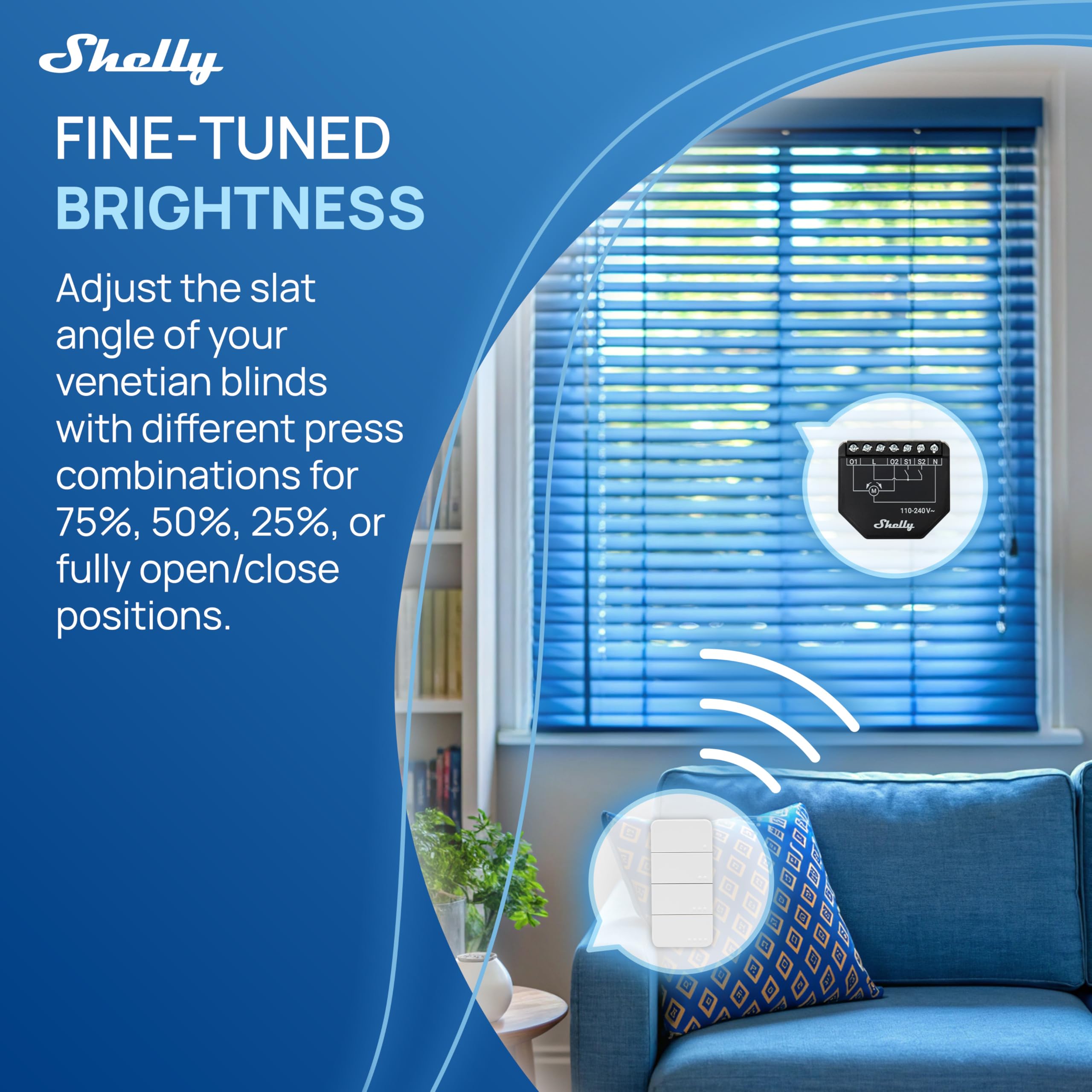 Shelly Shutter x2 & BLU RC Button 4 (Bundle) - Wi-Fi Interruttore a Relè Intelligente, 2 Canali, 4A, Monitora il Consumo di Energia, Tende & Tapparelle, Nessun Hub Richiesto, Alexa e Google Home