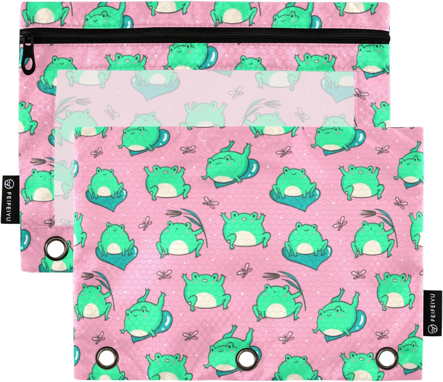 Binder Pouches,Cute Kawaii Frogs Pencil Pouch for 3 Ring