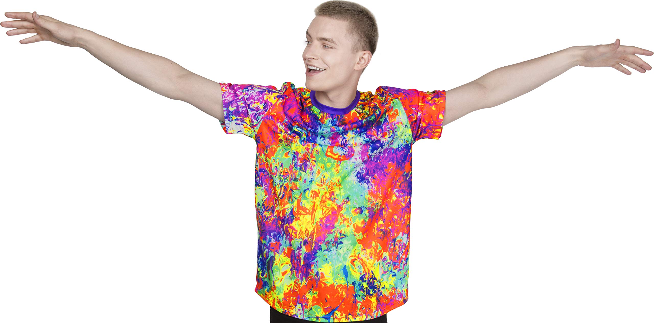 aofmoka Ultraviolet Fluorescent Handmade Art Neon Blacklight Reactive Print T-Shirt