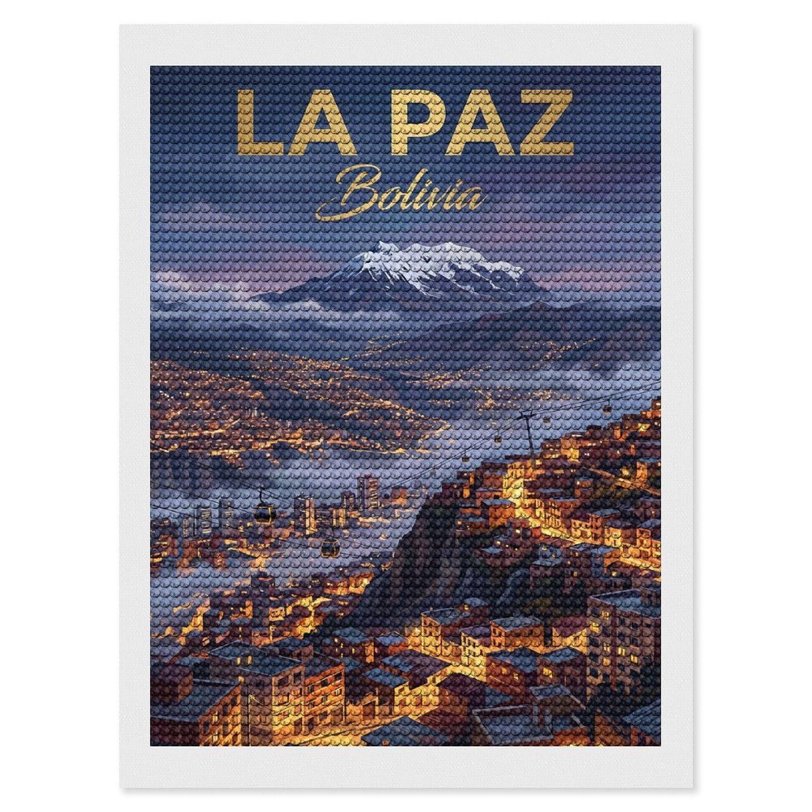 Junmoney La Paz Bolivia Cityscape with Mountains Diamond Art Canvas 12"x16", Easy to Follow Symbols, Finish and Display, Fun Craft Experience, Aesthetic Room Decor