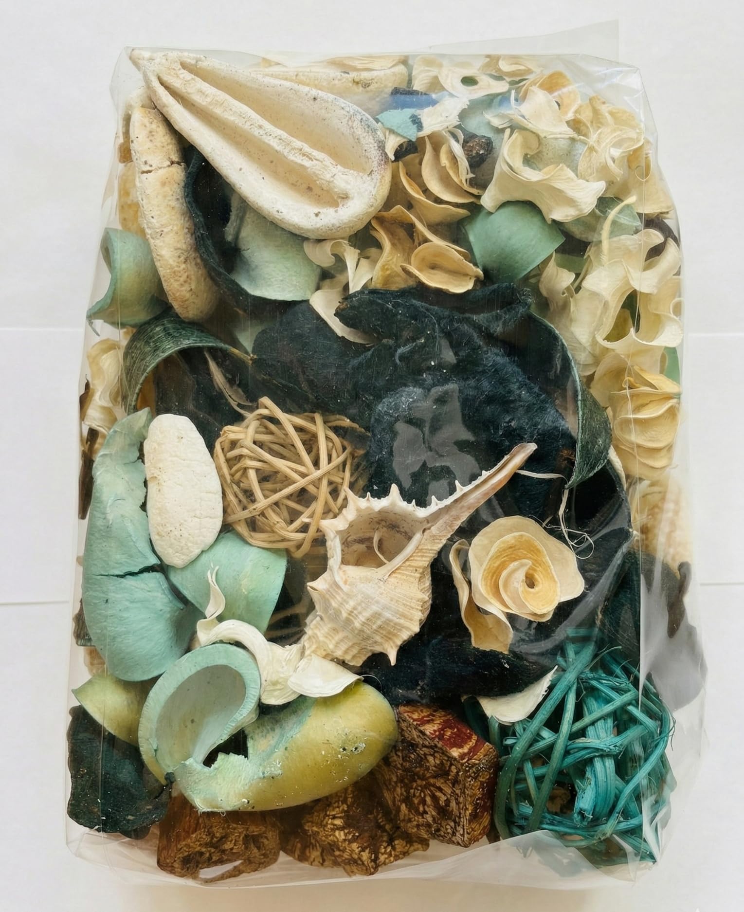 Potpourri Bag Ocean Breeze Duft, groß, dekorativer Schüsselfüller, blau, getrocknet, botanische Mischung mit Küstenmuschel, natürlicher Pod, Deko-Kugel, Raumduft, Vase und Tafelaufsatz