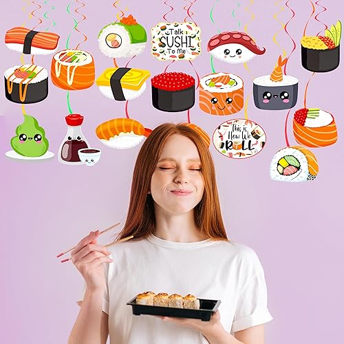 Miniatura 9 de Remolinos colgantes para fiesta de sushi, decoración colgante de sushi con tema de sushi, serpentinas de techo, decoraciones de fiesta de sushi para