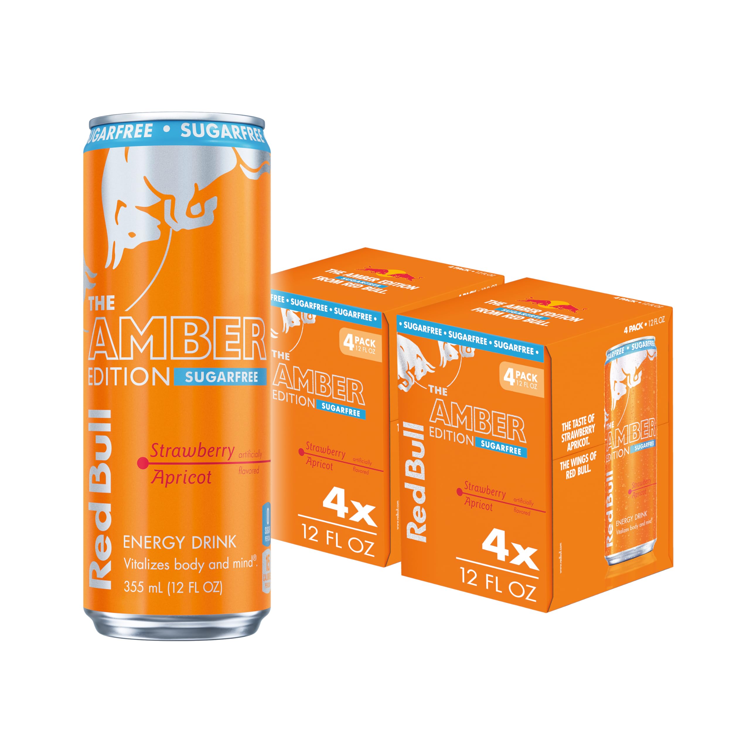 Red BullAmber Edition Sugar Free Energy Drink, Strawberry Apricot, with 114mg Caffeine plus Taurine & B Vitamins, 12 Fl Oz, Pack of 8 Cans