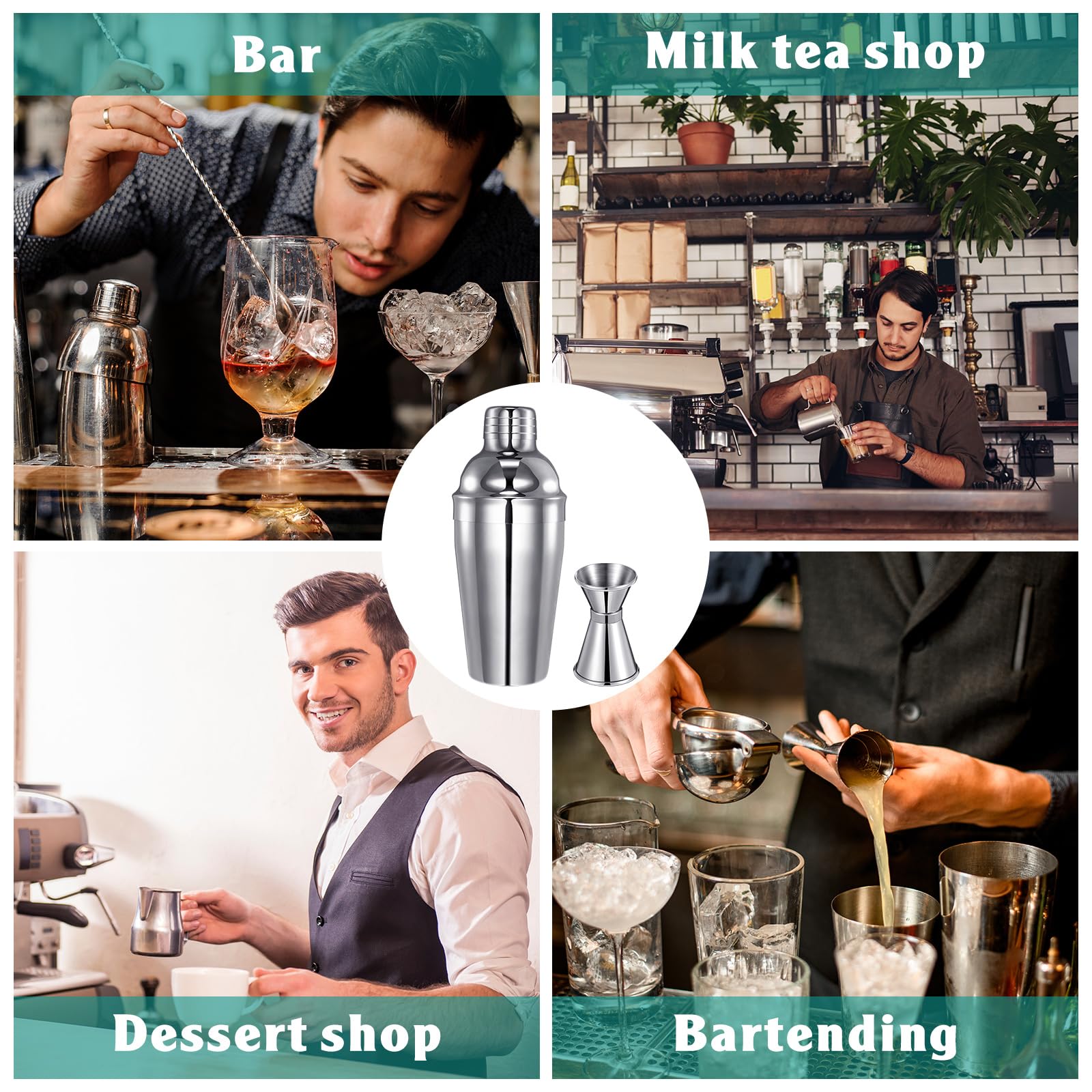 4 paquetes de coctelera de Martini, mezclador de Martini de acero inoxidable con colador y doble jigger de medición para bar, fiesta, uso doméstico, herramienta de mezcla de bar de vino (18 oz/ 18.6 7