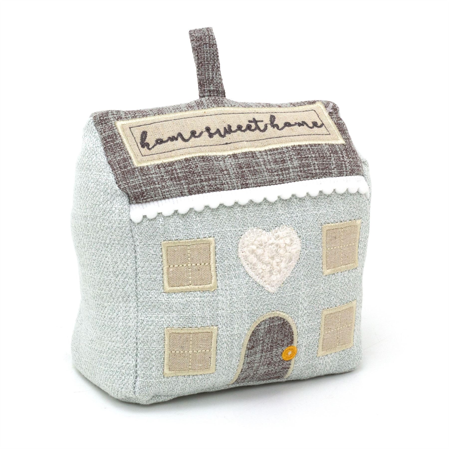 Fabric House Door Stop | Home Sweet Home Country Cottage Embroidered Doorstop | House Shaped Door Stopper - 16cm