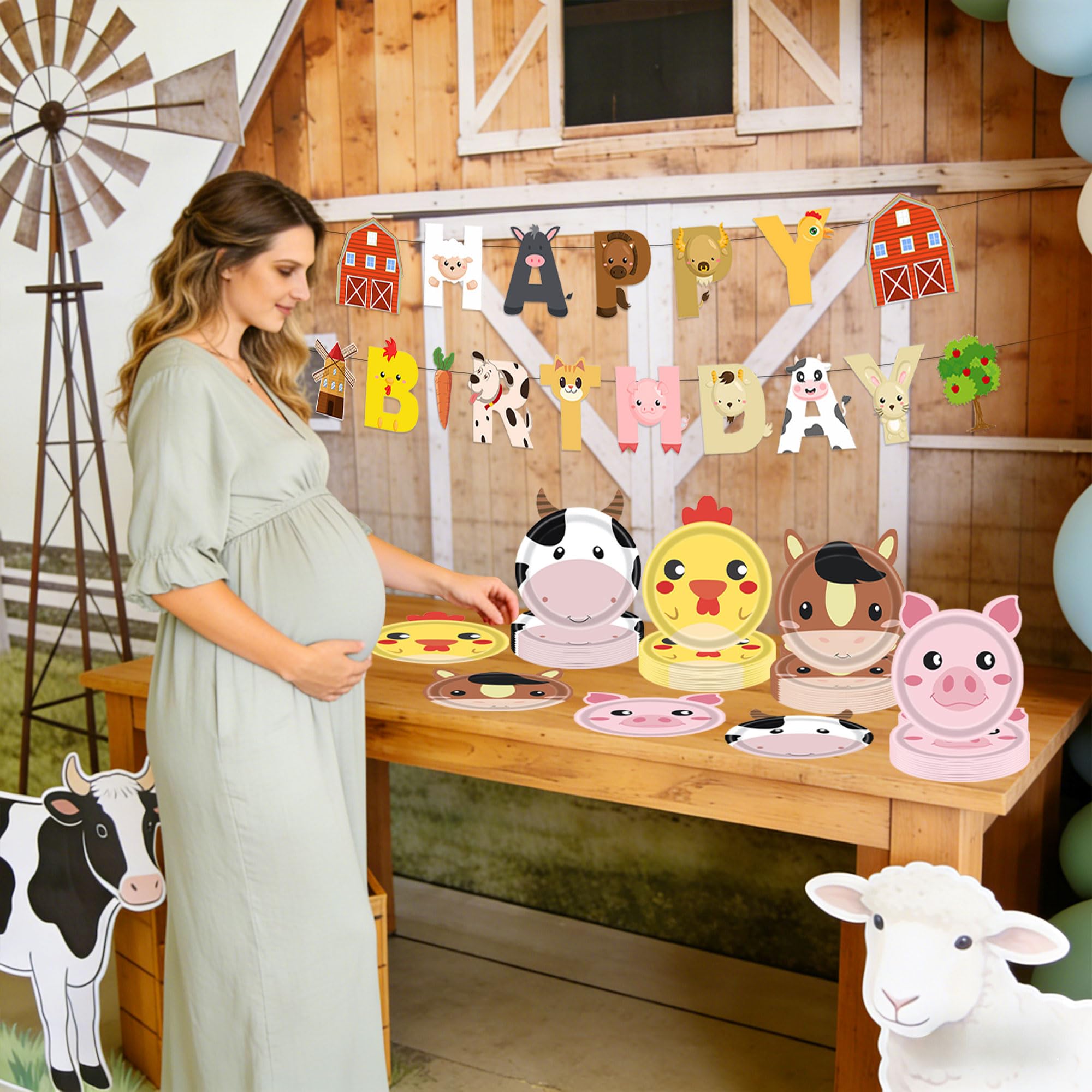 JeVenis platos de papel con animales de granja vajilla desechable granja | platos de papel con animales de granja vajilla desechable granja bandera de cumpleaños accesorios para fiestas de cumpleaños