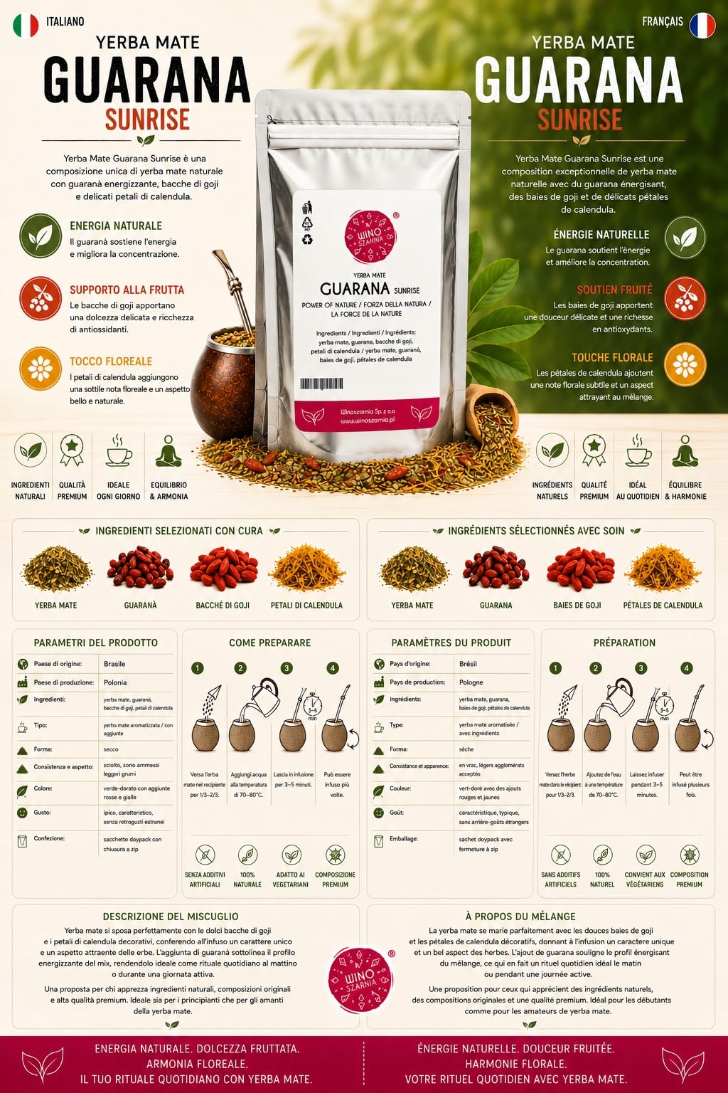 Yerba Mate z Guaraną 500g Guarana Sunrise Naturalna Energia