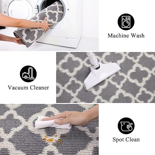 Miniatura 6 de U'Artlines Alfombra larga para pasillo de 2×10 pies, antideslizante, alfombra de piso de cocina, alfombras de pasillo de diseño geométrico gris,