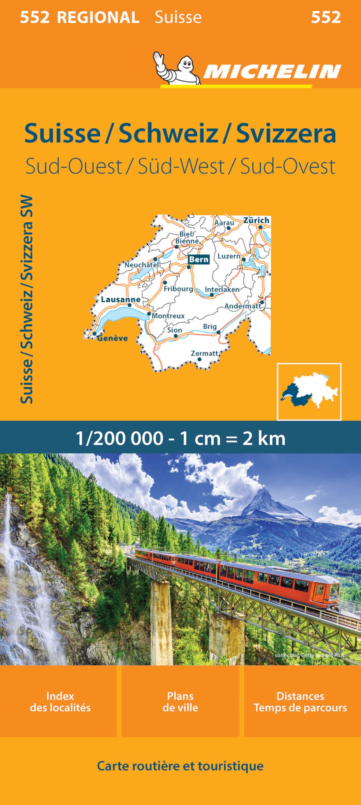 Switzerland South-West (552): Wegenkaart Schaal 1 : 200.000 (Regionale kaarten Michelin)