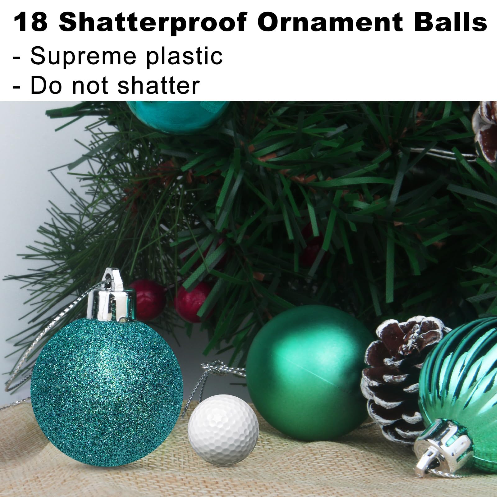 Lot de 18 grandes boules de Noël incassables à suspendre pour anniversaire, Halloween, vacances, mariage (bleu sarcelle)