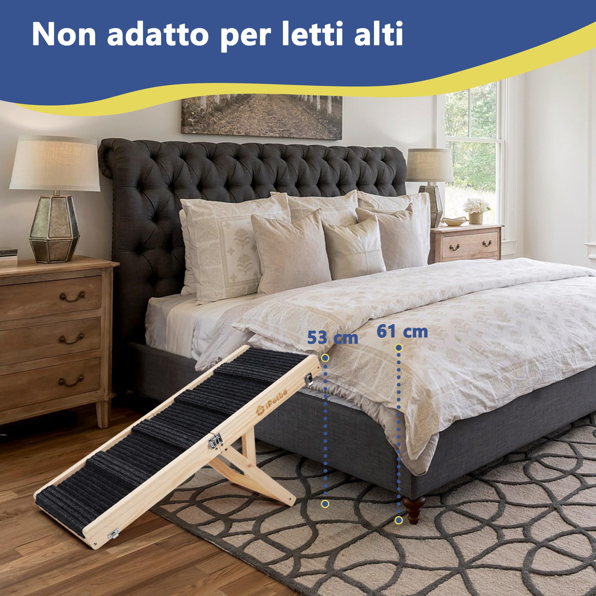 Rampa per Cane per Letto & Divano per Piccoli Cani – Rispetto per le Articolazioni, Antiscivolo, Pieghevole, Regolabile, Portatile, Fino a 16 kg