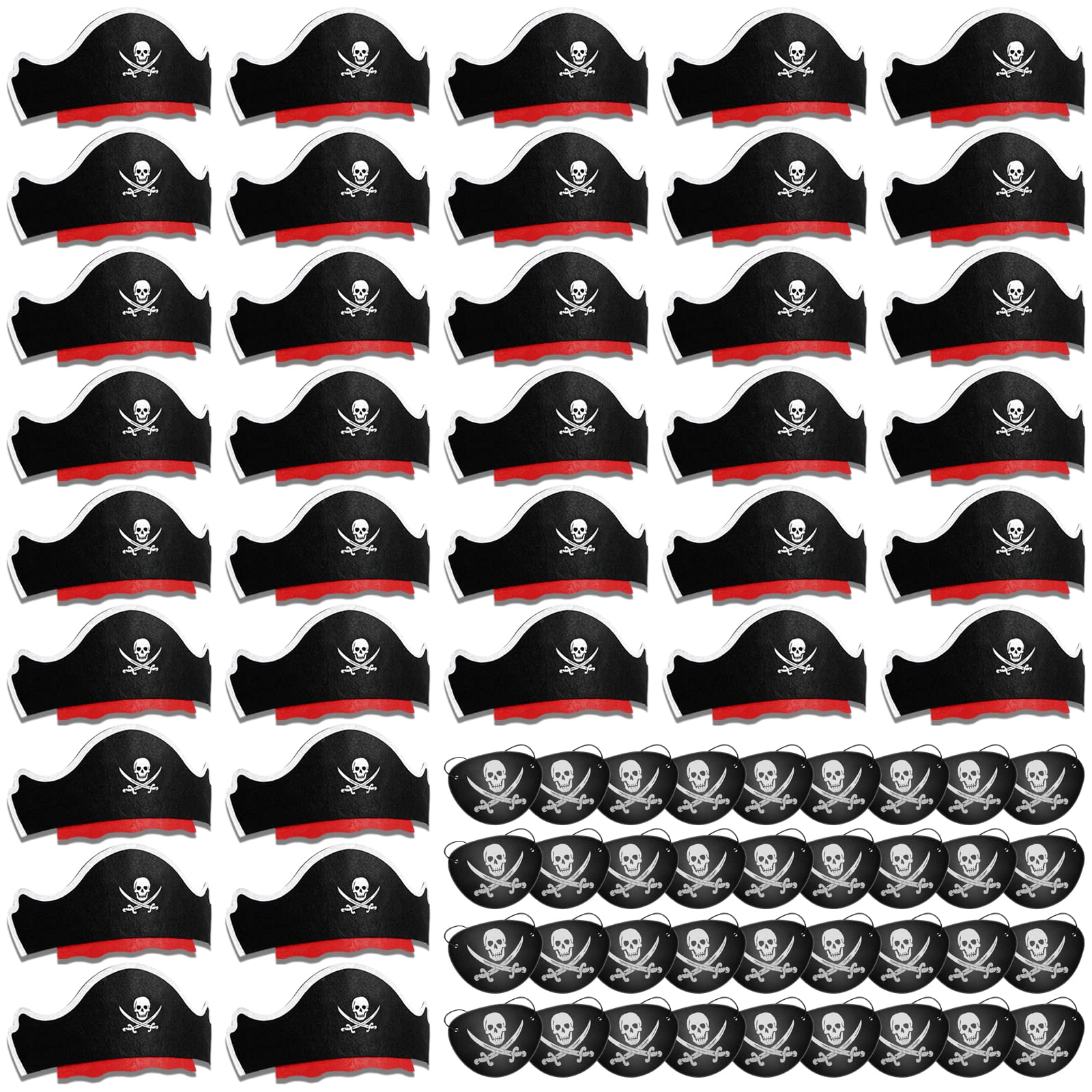 Legigo 72 Pcs Pirate Hat with Eye Mask - Classic Costume Cap Accessories for Pirate Party Cosplay Caribbean Dress, Black