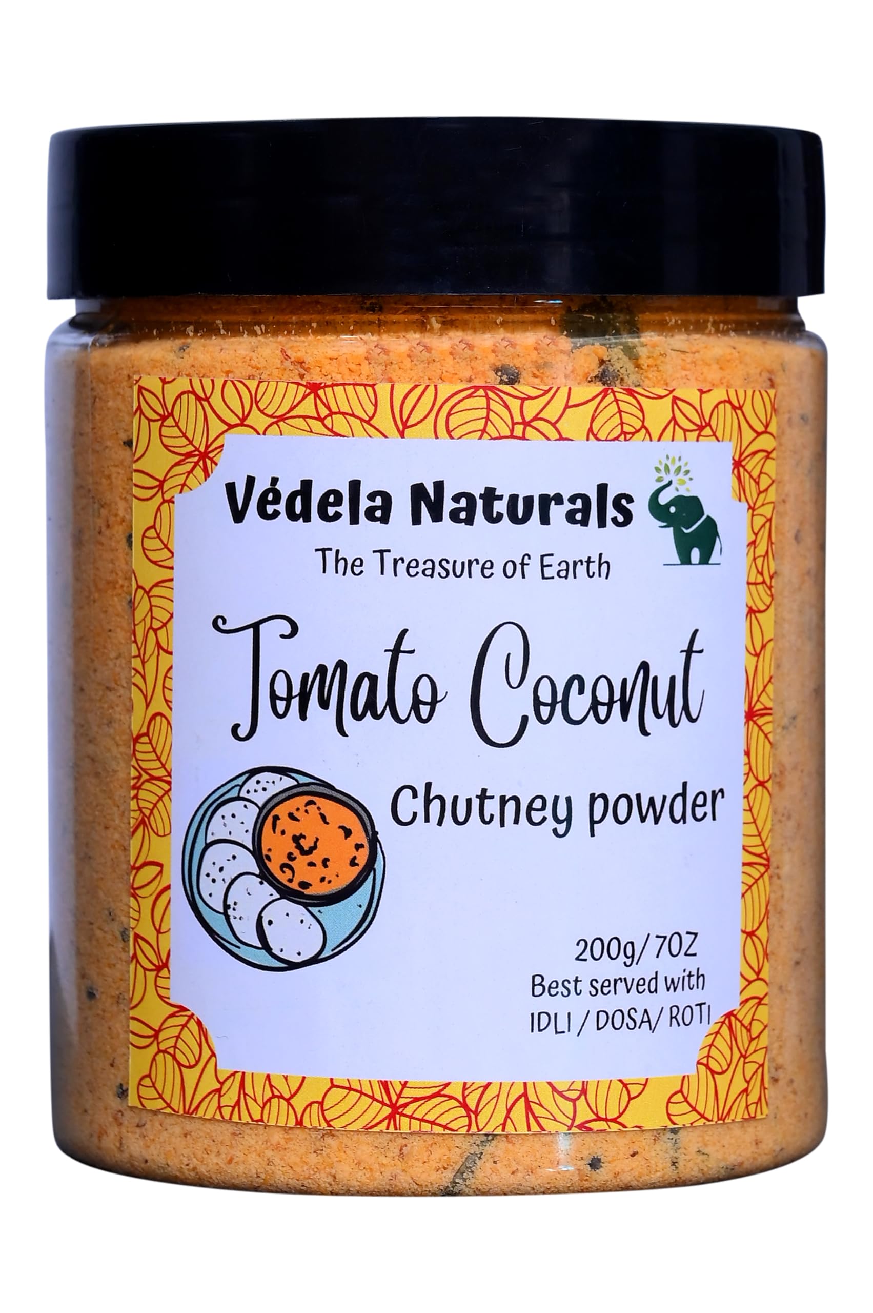 Vedela Naturals-South Indian Style Instant Tomato Coconut Chutney Powder, 200g / 7oz, Red Coconut Chutney Powder (Nariyal Ki Chutney, Just Add Water)