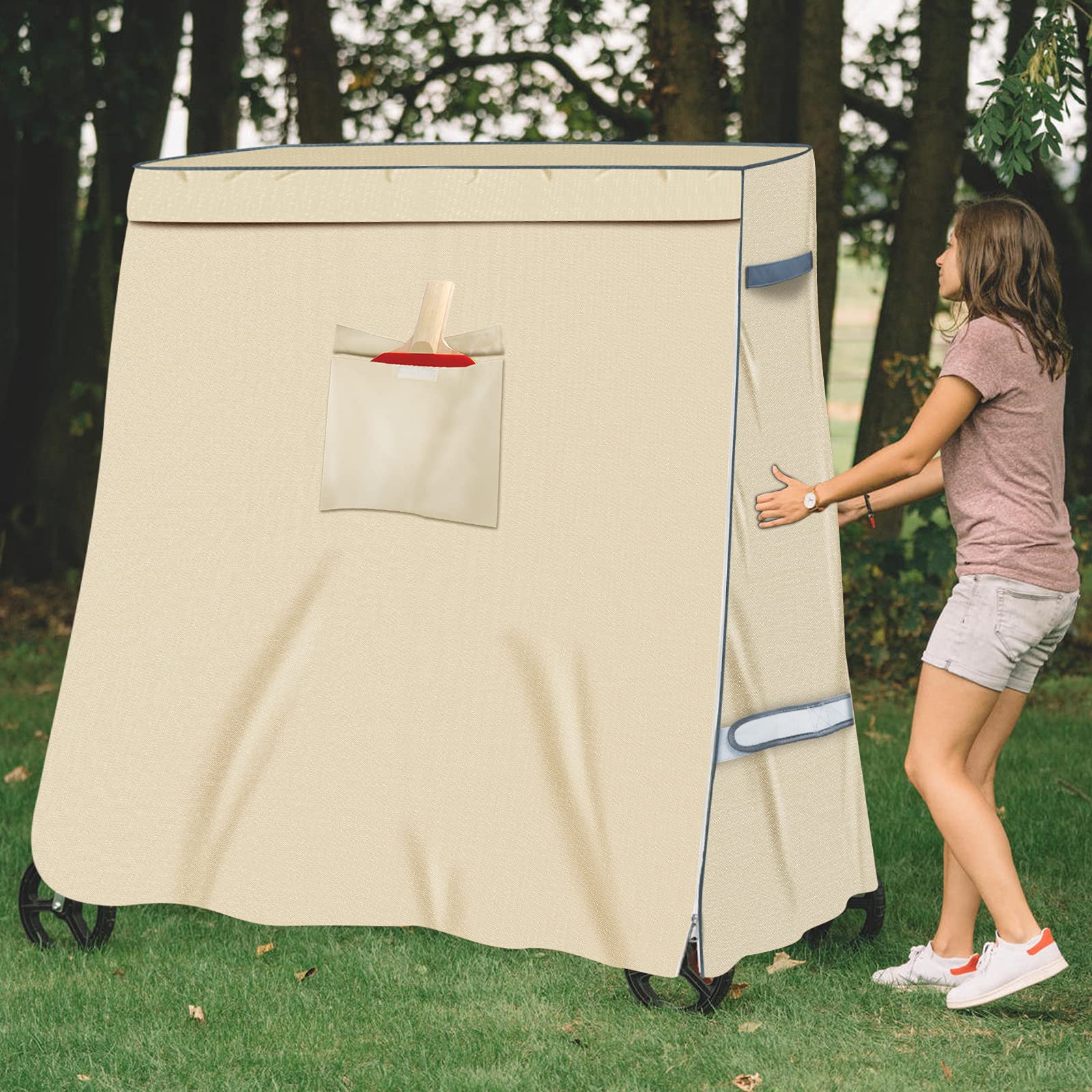 SOKINGCOVER Copertura per tavolo da ping pong, 600D, impermeabile, in tessuto Oxford General Edition, 165 x 71 x 180 cm, con tasca e cerniera, colore: cachi