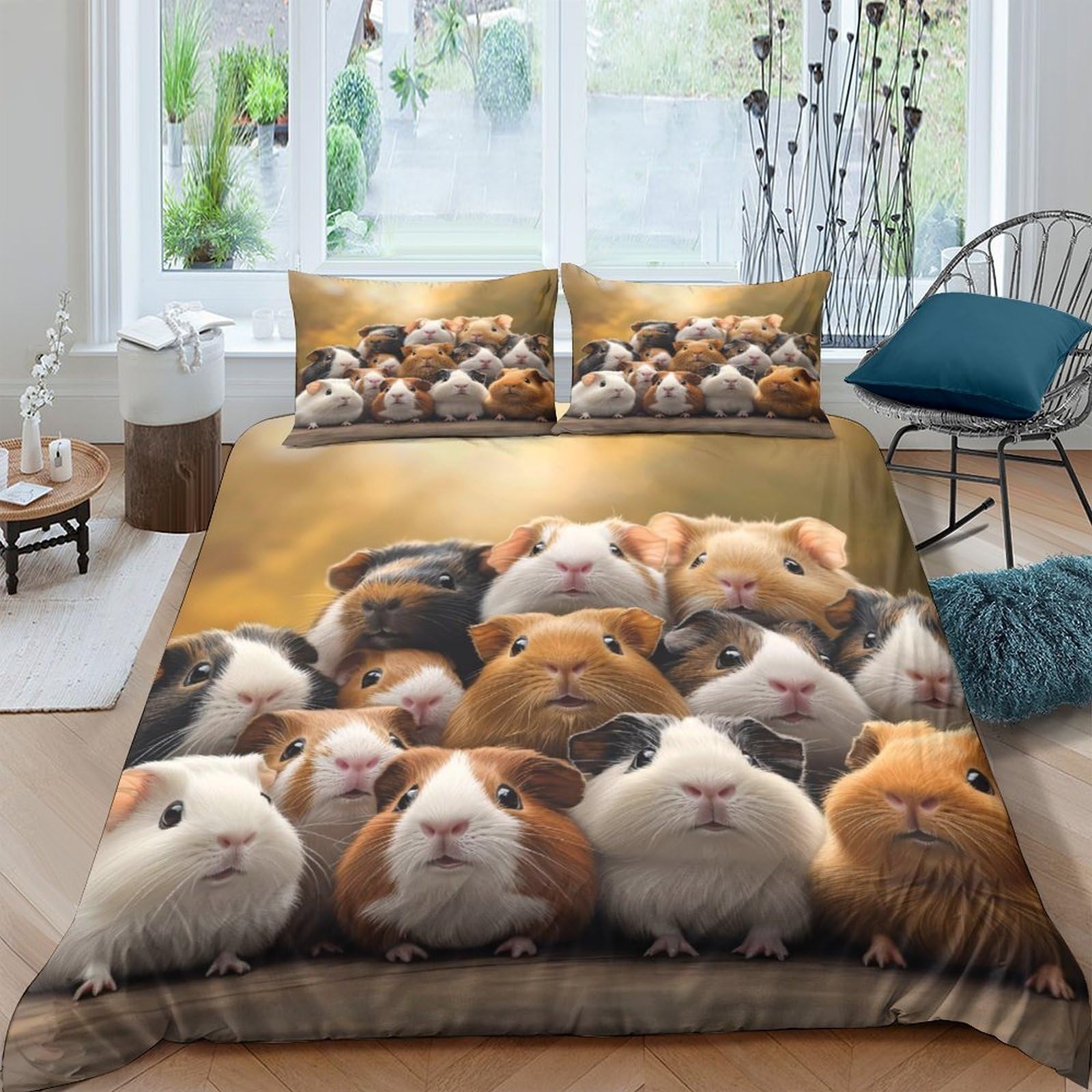Ctjqhvkz Style-4 3D Printed Guinea Pig Fitted Sheet Microfiber Soft Breathable Cute Rodent Mattress Cover For Bedroom Dorm Decor Single（135X200cm）