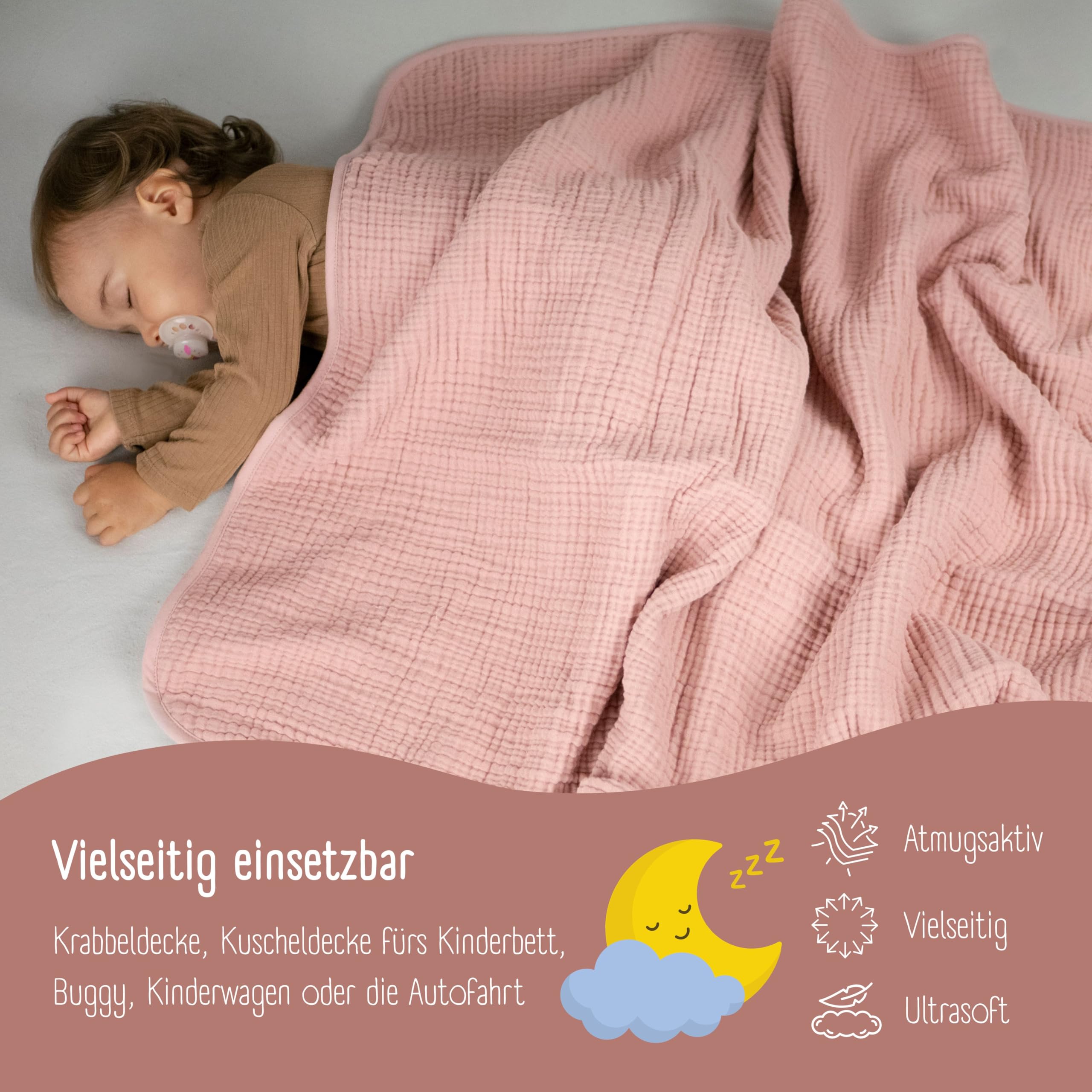 BEARFOOT Babydeken - Musline Fleecedeken (katoen, fleece) zachte knuffeldeken, baby/pasgeborene/kinderen cadeau jongen & meisje voor de geboorte (Summer Sand