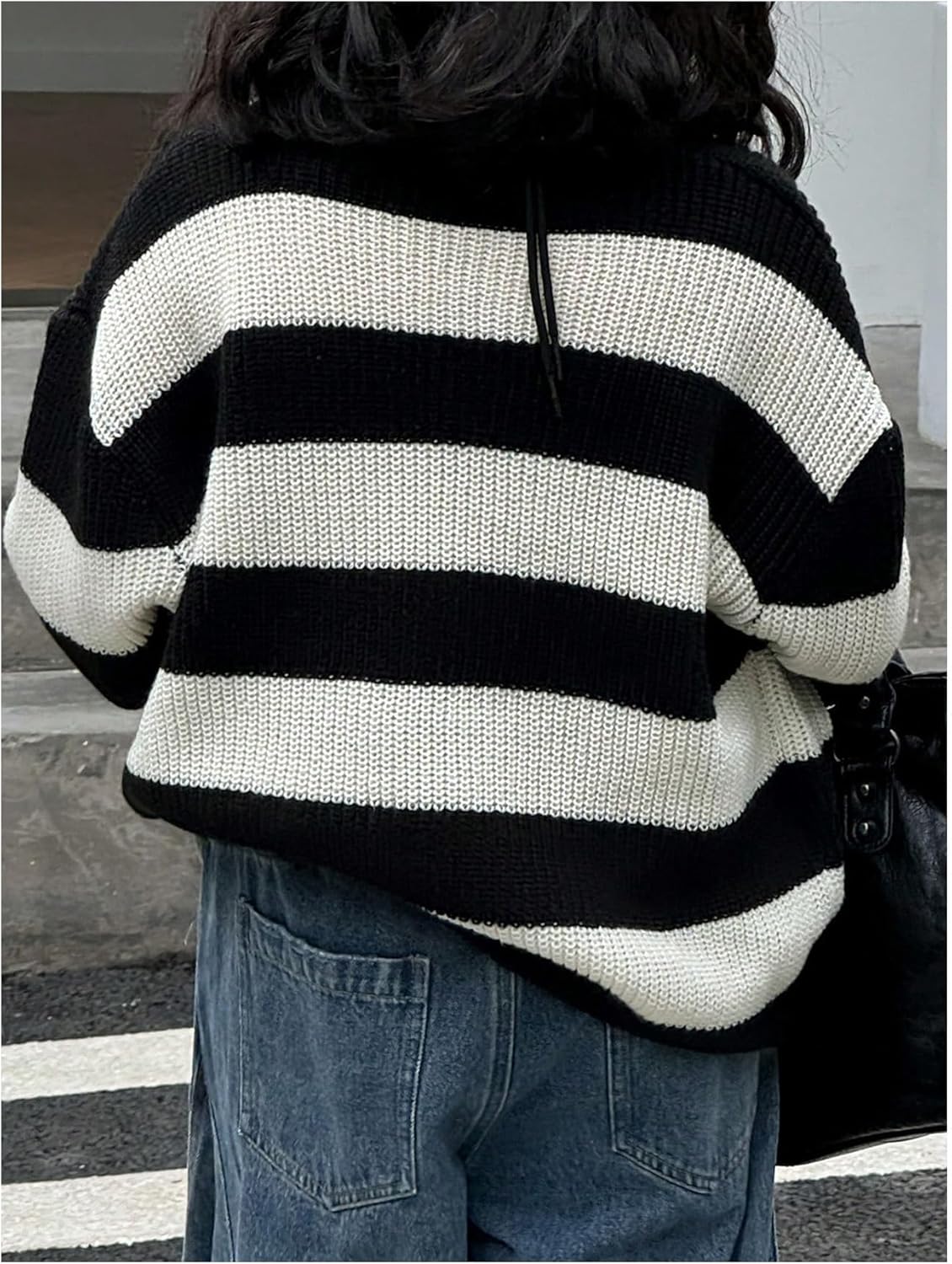SHENHE Girl's Striped Sweater Pullover Oversized Crew Neck Long Sleeve Knitted Top Jumper - Image 2