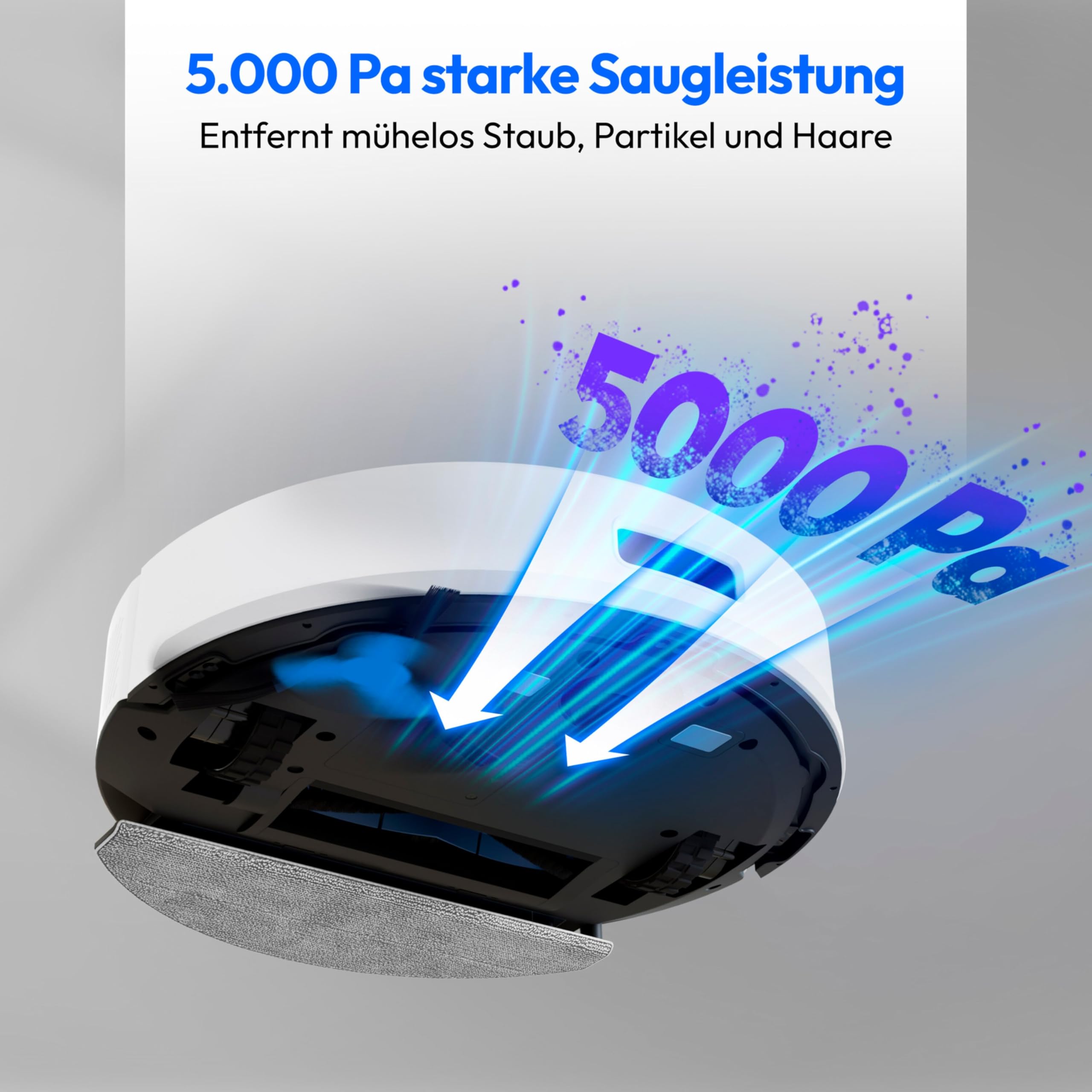 MEDION Saugroboter mit Absaugstation und Wischfunktion X23 SW+ (Lasernavigation, Starke 5000Pa Saugkraft, 2in1 Roboterstaubsauger, präzise Kartenerstellung, Go & No Go Bereiche, mehrere Etagen) weiß
