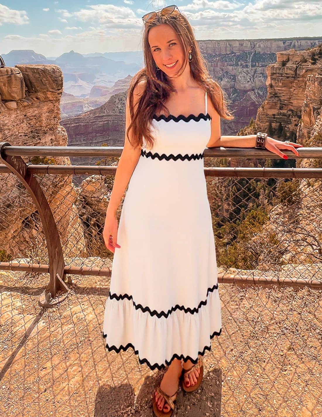 ZESICA Women's 2026 Summer Spaghetti Straps Sleeveless Backless Sundress Flowy Smocked Lace Swing A Line Midi Dress - Image 5