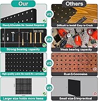 Vista 6 de Tablero de Clavijas, Paquete de 4 Paneles de Tablero de Clavijas de Metal Negro, Organizador de Pared con Marco Doblado, Tablero de Clavijas Grande