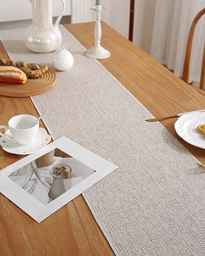 Miniatura 7 de WIGNEE Camino de mesa neutro marfil de 60 pulgadas de largo, camino de mesa bohemio de 13 x 60 pulgadas, camino de mesa blanco con borlas (13 x 60