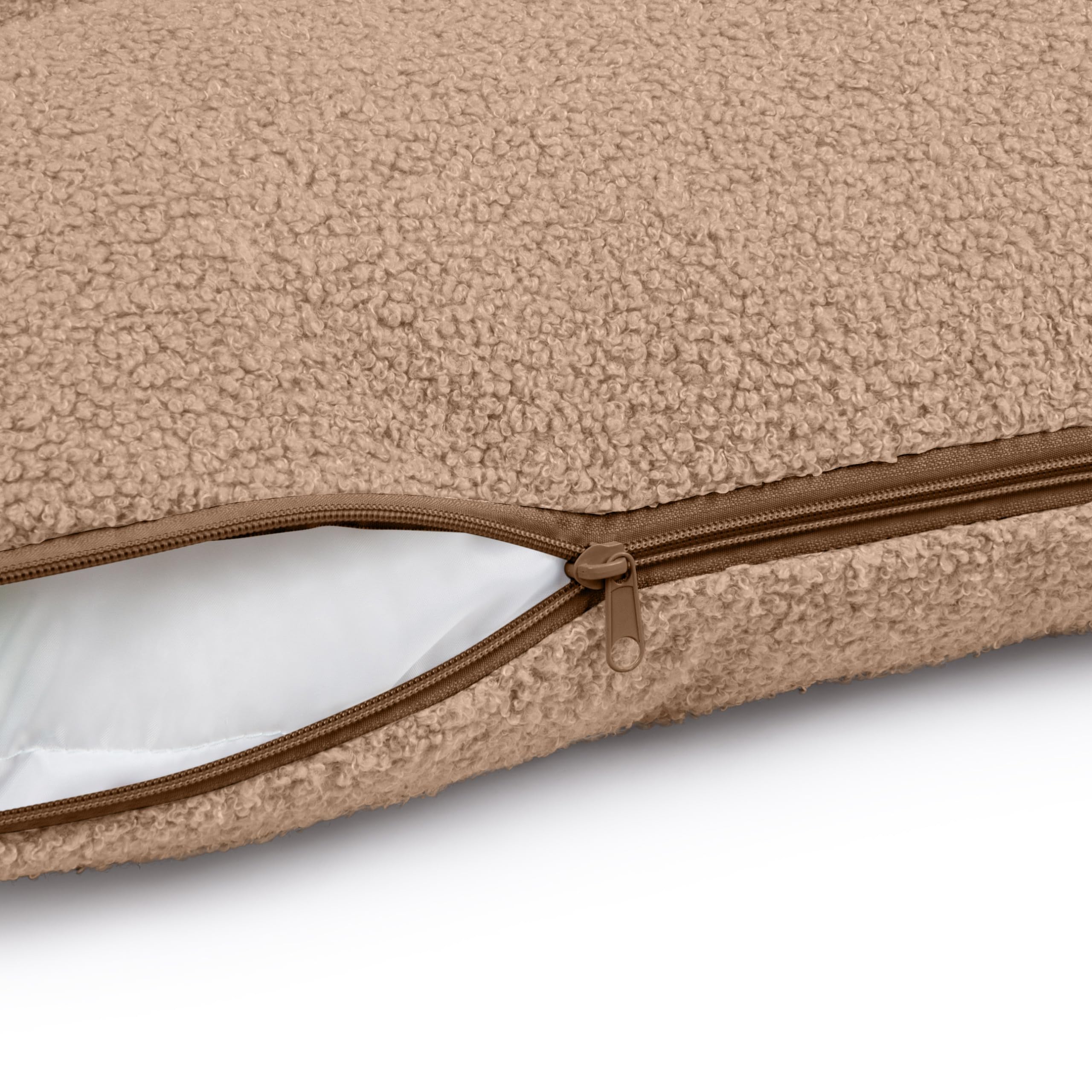 Flumi Schwangerschaftskissen C-Form – Ganzkörper-Stillkissen mit abnehmbarem Bezug, Stützkissen für Schwangere (C - Dunkelbeige Teddy)