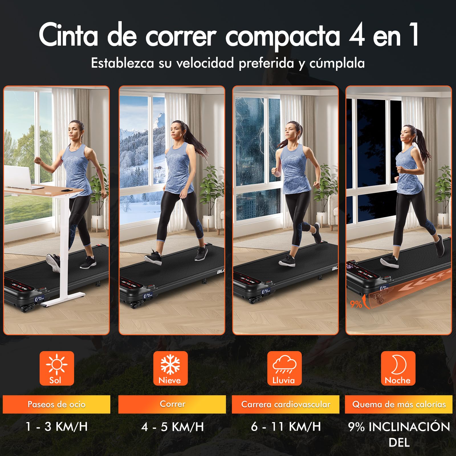 BLACK LORD Cinta de Correr X7, Walking Pad bajo Escritorio, Motor silencioso 3,0CV, 130kg Capacidad, Seguimiento Bluetooth, 3 Niveles inclinación, Correa Antideslizante