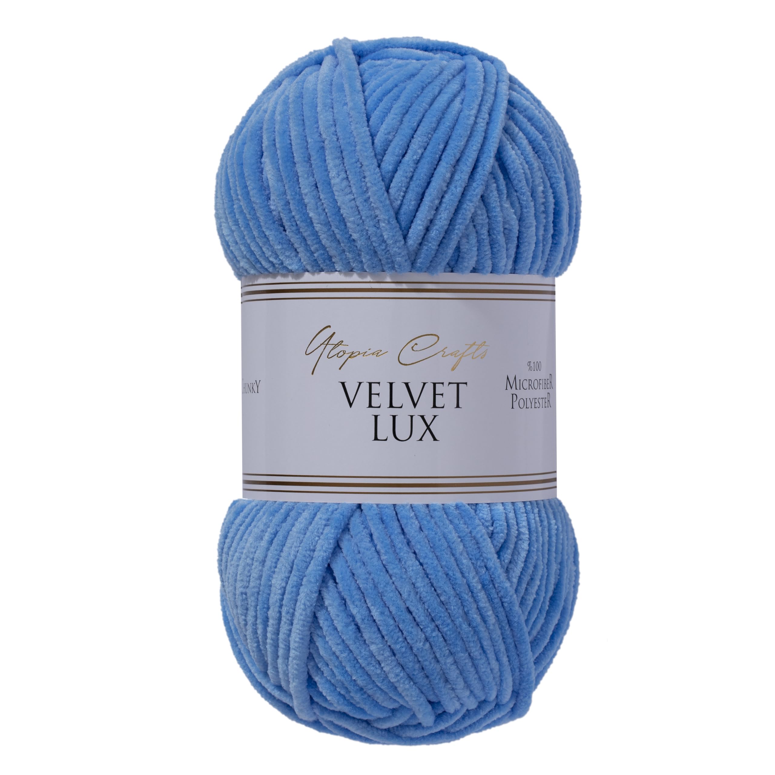 Utopia Crafts Velvet Lux Chenille Super Soft Chunky Yarn for Knitting and Crochet, 100g - 110m (Sky Blue)