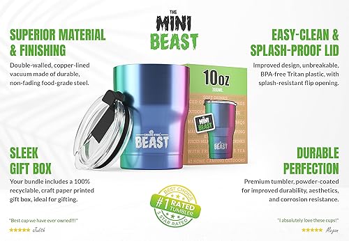 Miniatura 7 de Beast Vaso de 10 oz de Acero Inoxidable con Aislamiento al Vacío para Café y Bebidas Frías de Doble Pared Termo de Viaje (Arcoíris)