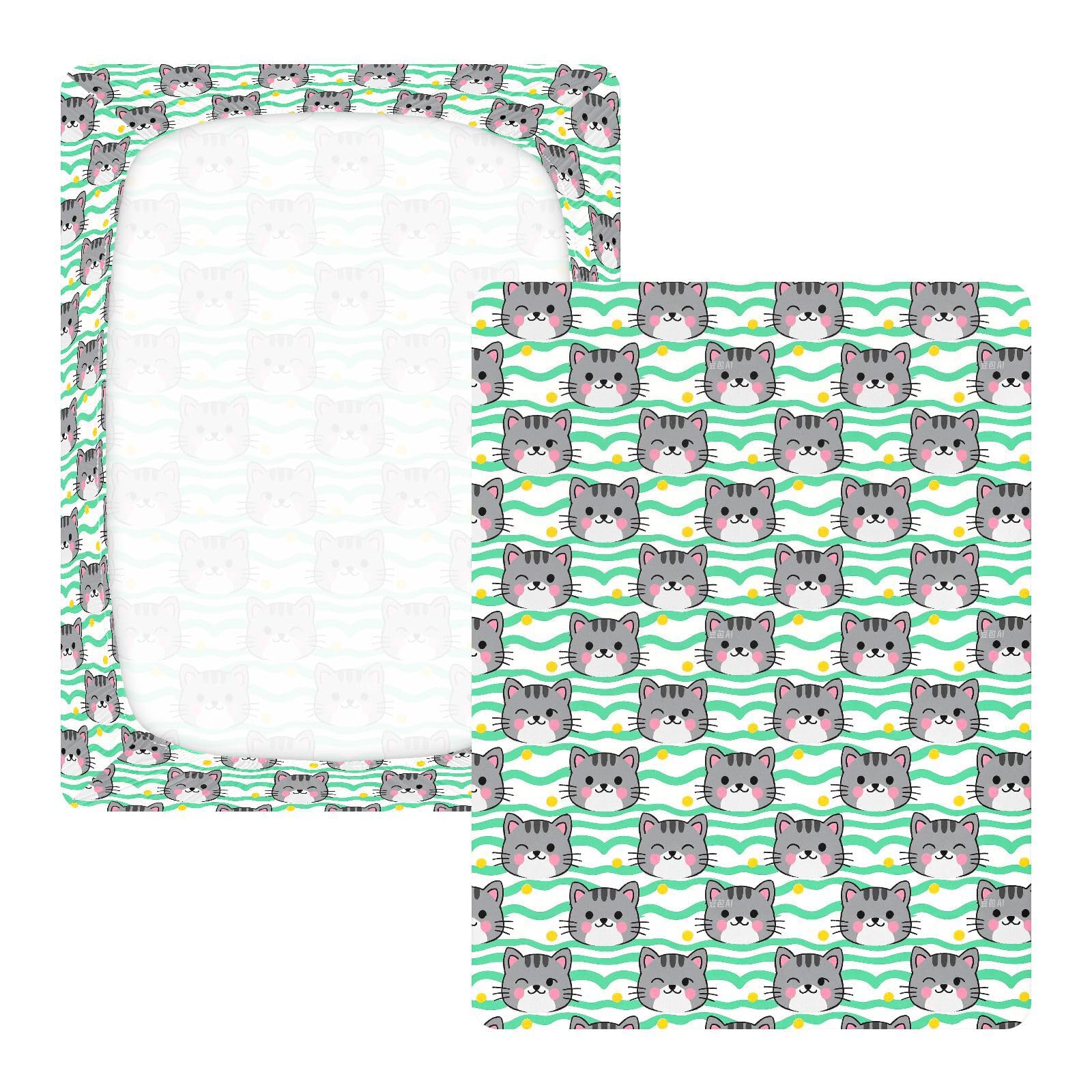 Sábanas para cuna de bebé de dibujos animados de gato gris para niños y niñas, sábana suave de algodón para cuna de niño y niña, para decoración de guardería, 1 paquete de cuna de acolchonado
