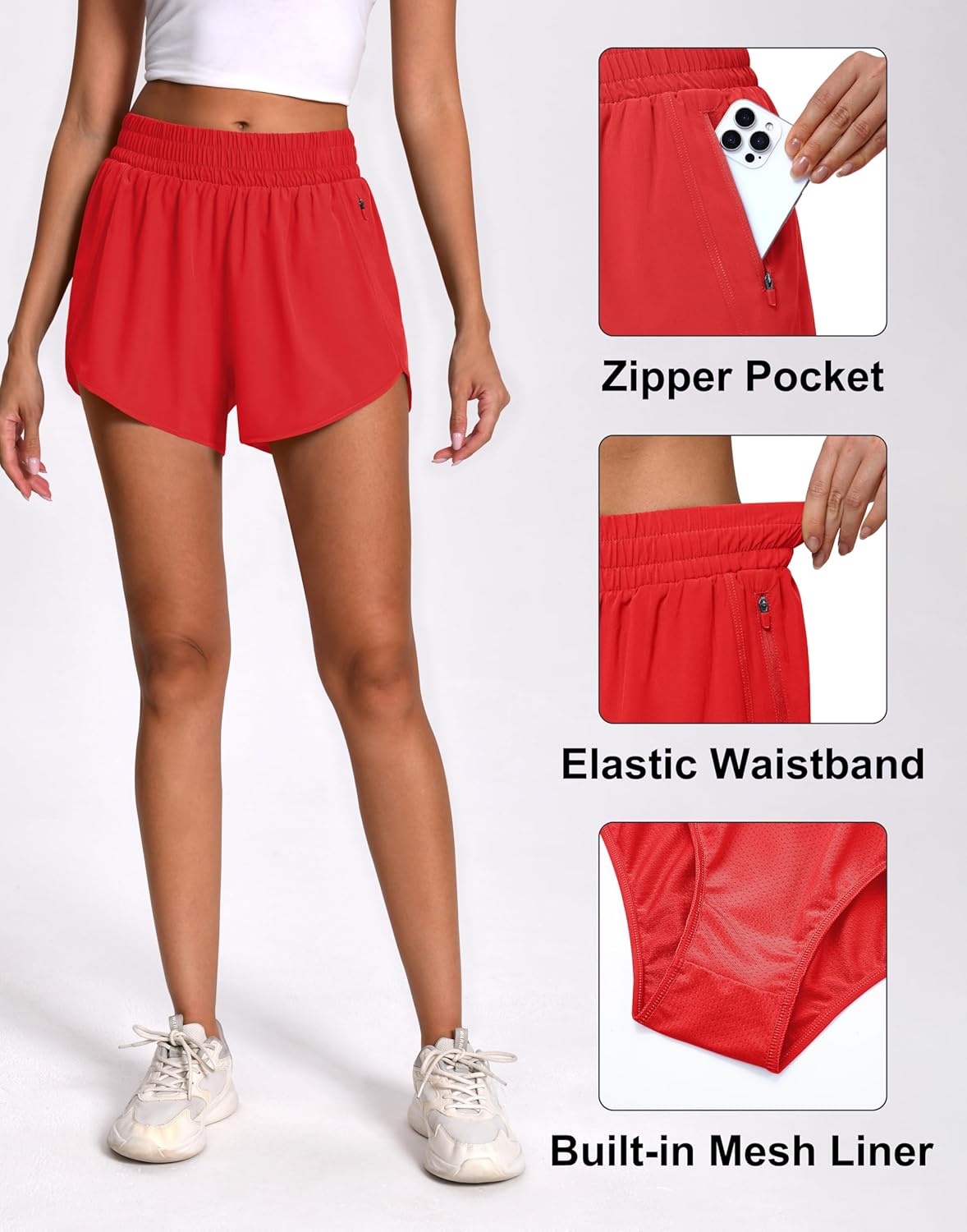 Women's 3" High Waisted Running Shorts Quick Dry Dolphin Sporty Athletic Gym Track Shorts for Women with Zipper Pocket - Image 5