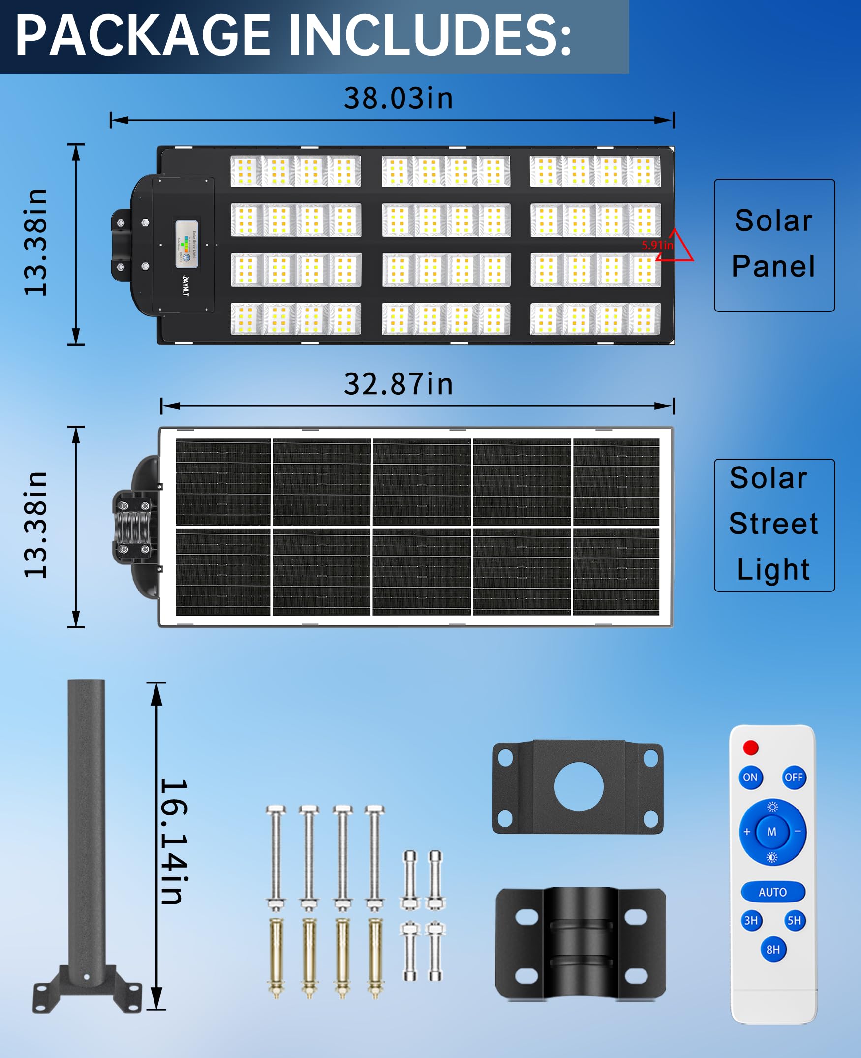 JAYNLT Y-12000W Solar Straßenlaterne für Außen, 3000K/4000K/6500K LED Solar Strahler Außen Kommerzielle die Dämmerung, IP67 Wasserdichte Solarlampen mit Bewegungsmelder für Garage Gärten