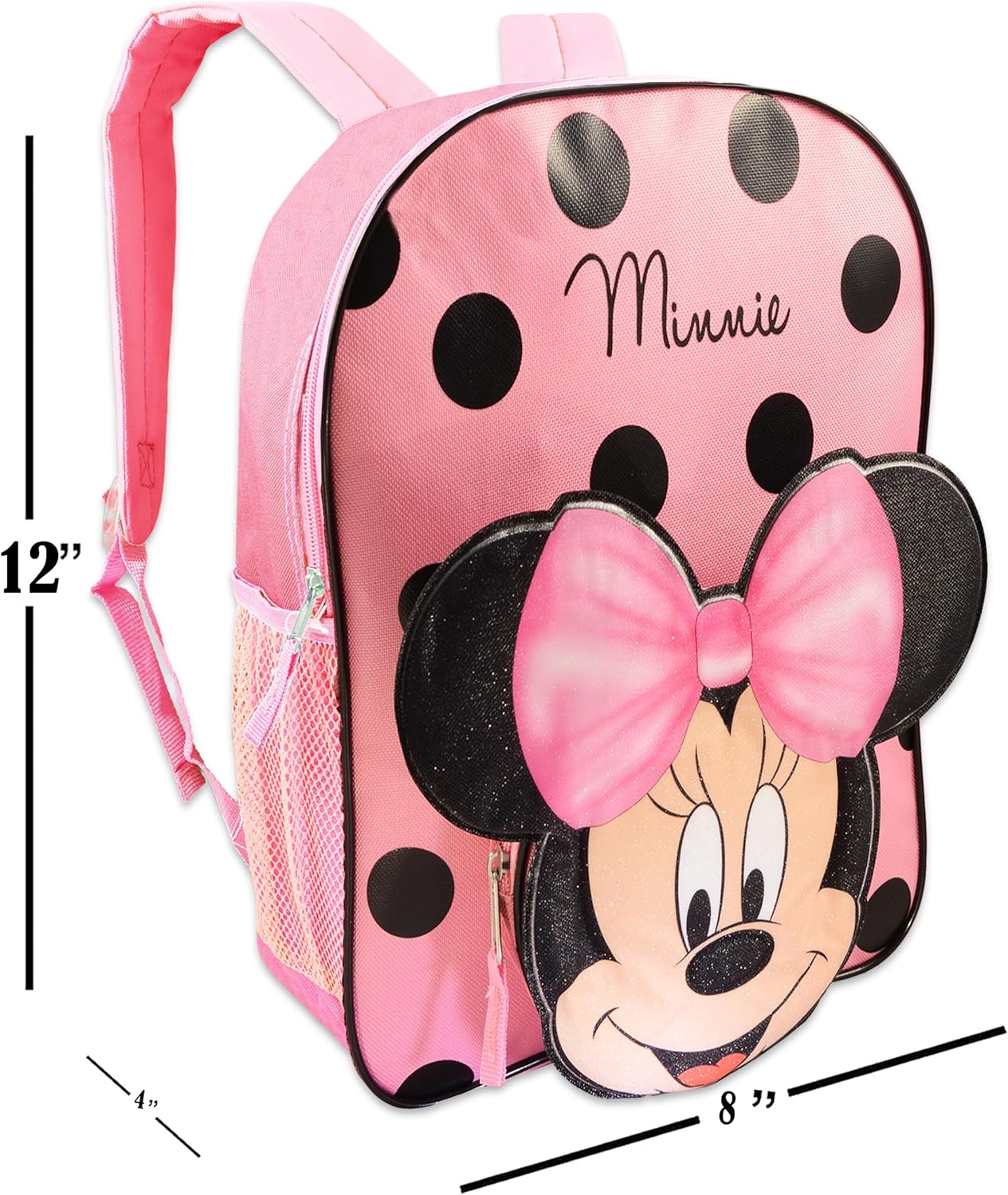 Disney Minnie Mouse Backpack for Toddlers Bundle ~ Premium 12" Minnie Mouse Mini School Bag with 3D Ears and Stickers (Minnie Mouse School Supplies)
