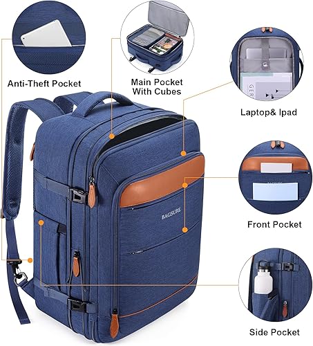 Vista 22 de Bagsure Mochila de viaje grande para mujer y hombre, Rosado, Mochila de mano