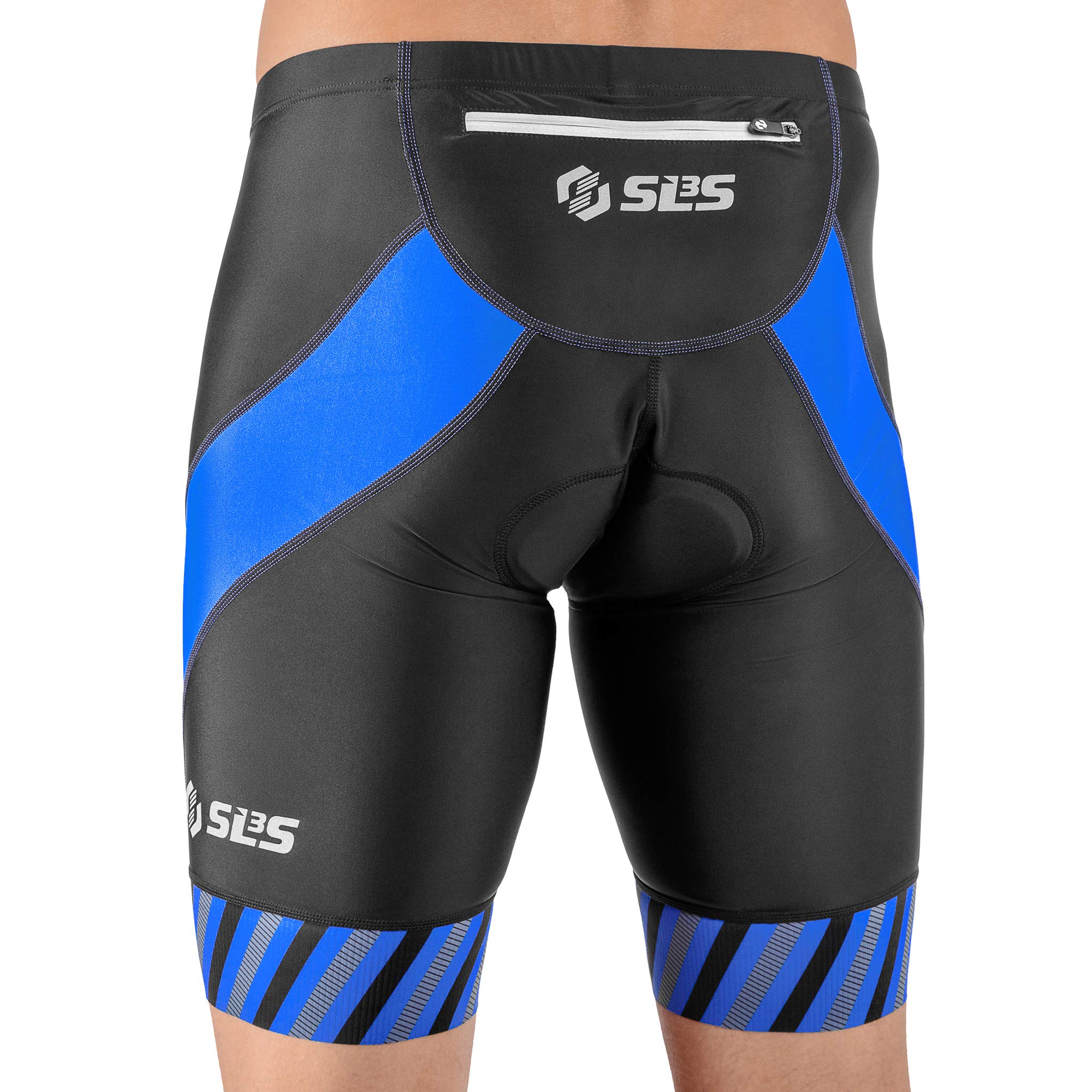 SLS3 szorty triathlonowe dla mężczyzn - męskie spodenki trójwymiarowe męskie - męskie krótkie spodenki FX Z - 1 kieszeń krótka- świetna trwałość i dopasowanie - zaprojektowane przez sportowców (czarne/niebieskie paski, małe)