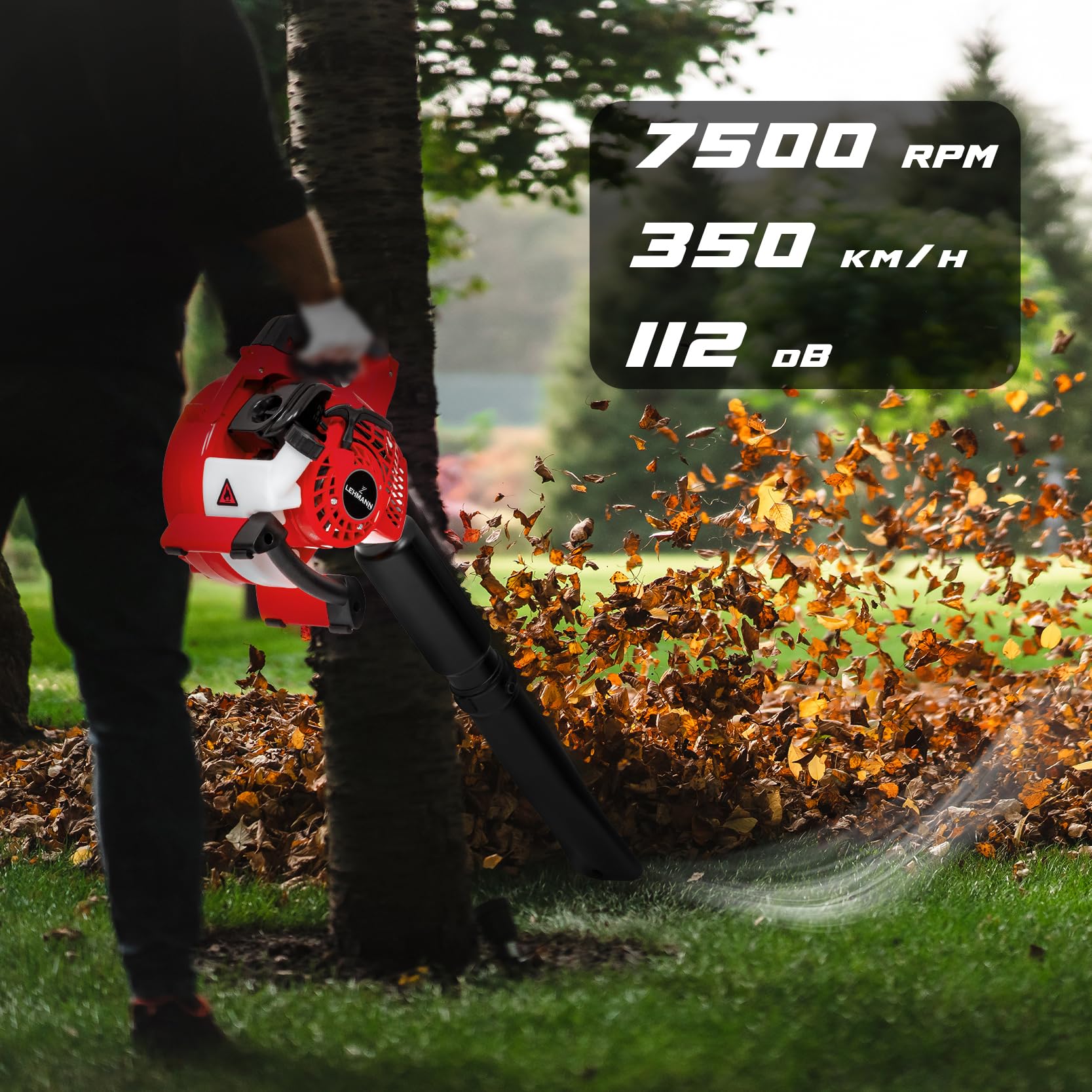 LEHMANN Soffiatore a Scoppio 4in1, Soffiatore a Benzina con Funzione Triturazione, Velocità del Soffio fino 350km/h, 26cc, 2 Tempi, Tracolla & Sacco di Raccolta da 50L, 2 Tubi e 0,5L Olio Miscela