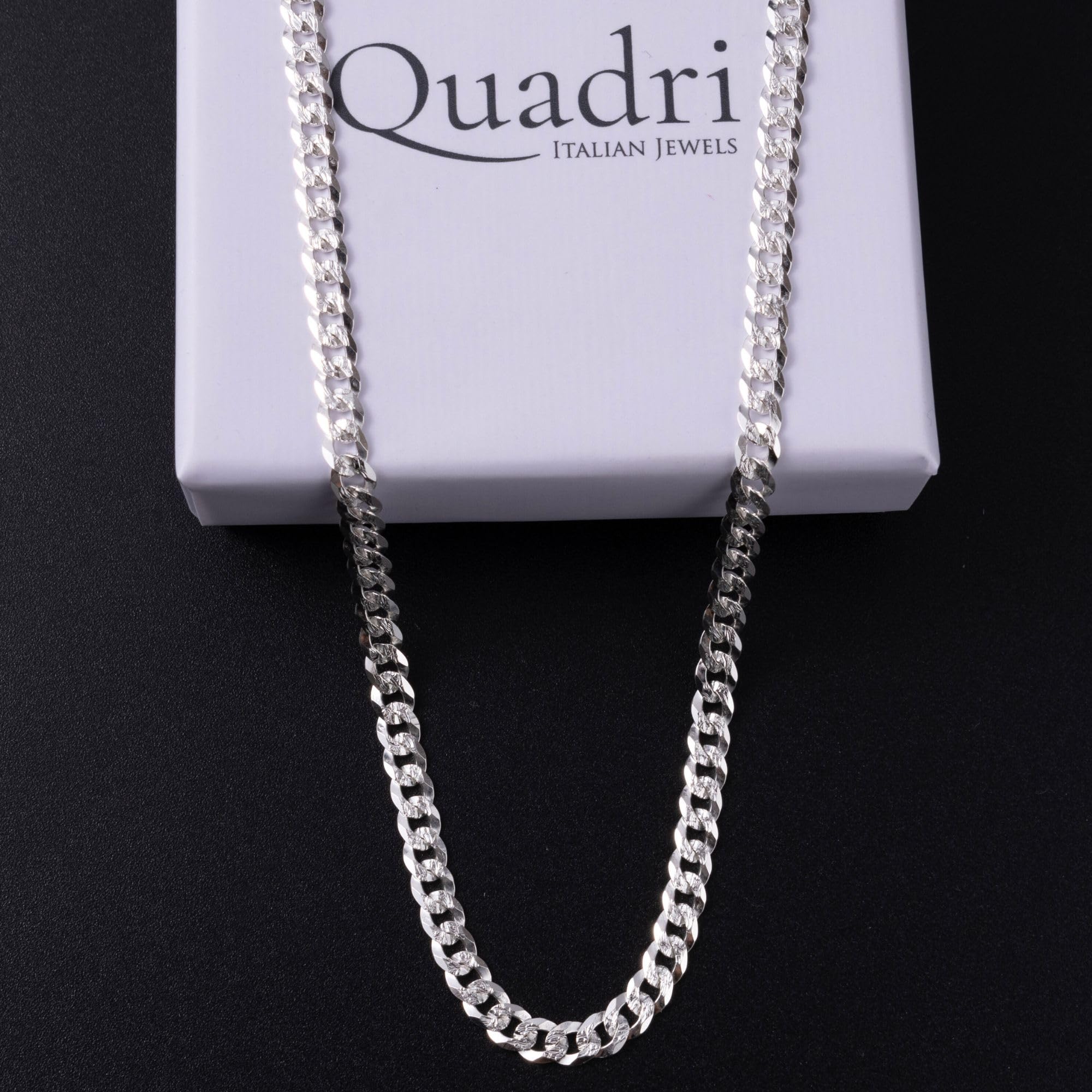 QUADRI - Collar Hombre y Mujer Plata 925 - Cadena Cubana - Made in Italy | Ancho 5 mm - Largo 46-61 cm - Idea de Regalo para Cumpleaños, Aniversario, San Valentín