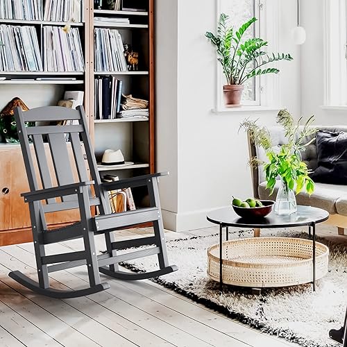 Miniatura 4 de LUE BONA Juego de 2 mecedoras para exteriores, resistentes a la intemperie, de polietileno HDPS, resistentes a la intemperie, 350 libras, balancín