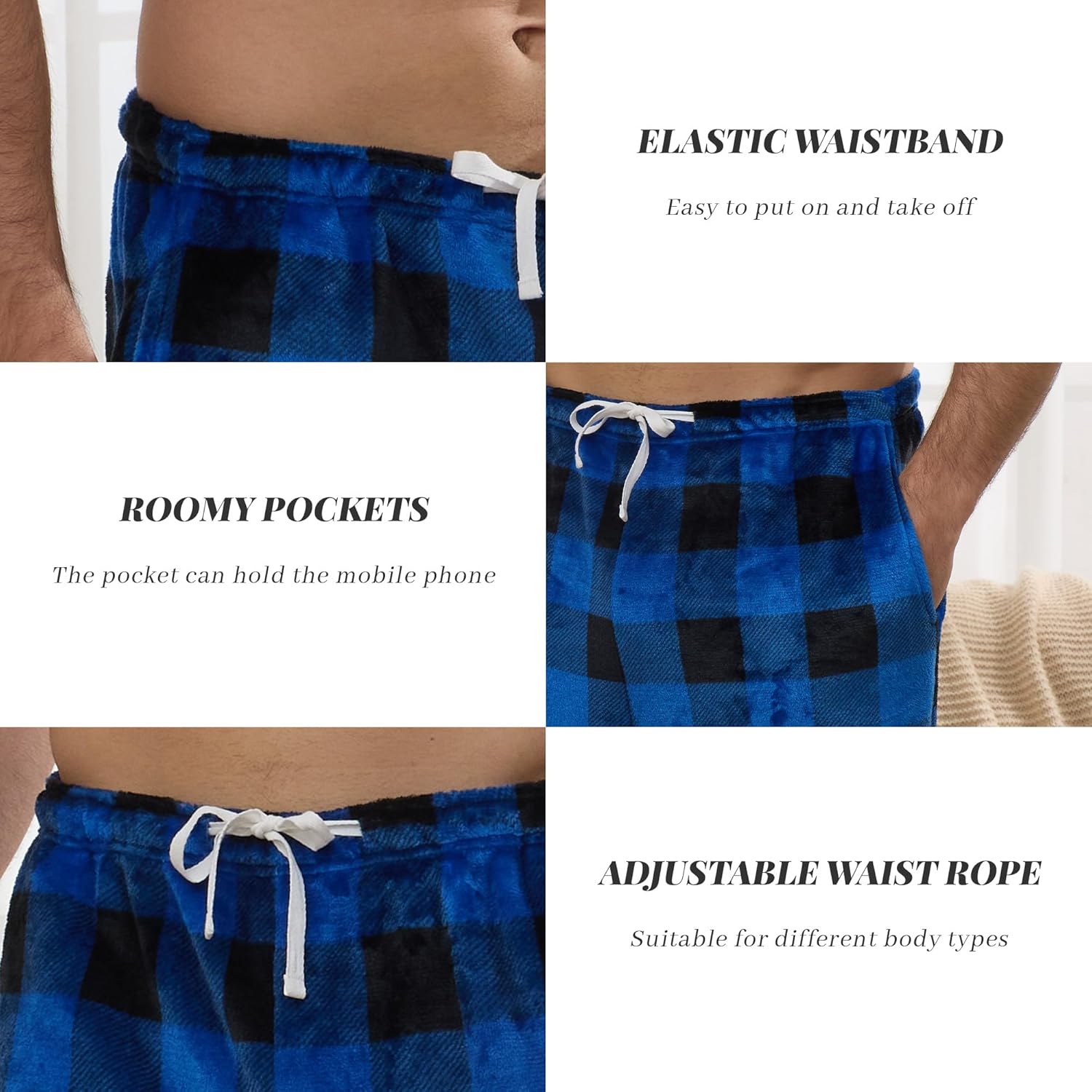 Vulcanodon Mens Pajama Pants Soft Plaid Bottoms with Pockets Sleep Lounge PJ - Image 3