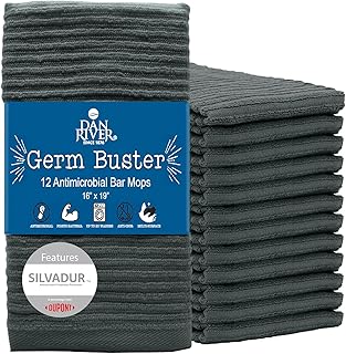 DAN RIVER 100% Cotton Bar Mop Dish Cloth| Dish Towel | Soft and Absorbent Kitchen Towels| Bar Mop Towels Bulk Set| Cleaning Rags for Home,Kitchen,Restaurants| Gray| 350 GSM| 16x19 in| Pack of 12