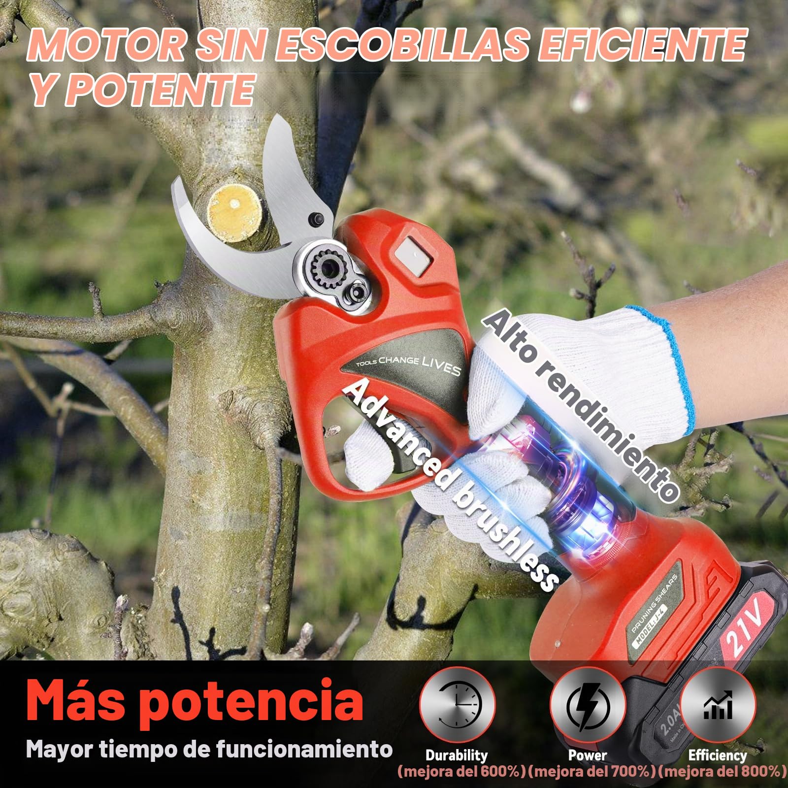 Tijeras de Podar Eléctricas: Tijeras de Podar Bateria con apertura ajustable de 45mm a 30mm, 2 baterías de 2000mAh, SK7 de Alta, Tijeras de podar Podadora Eléctrica - Podadora Eléctrica Profesional