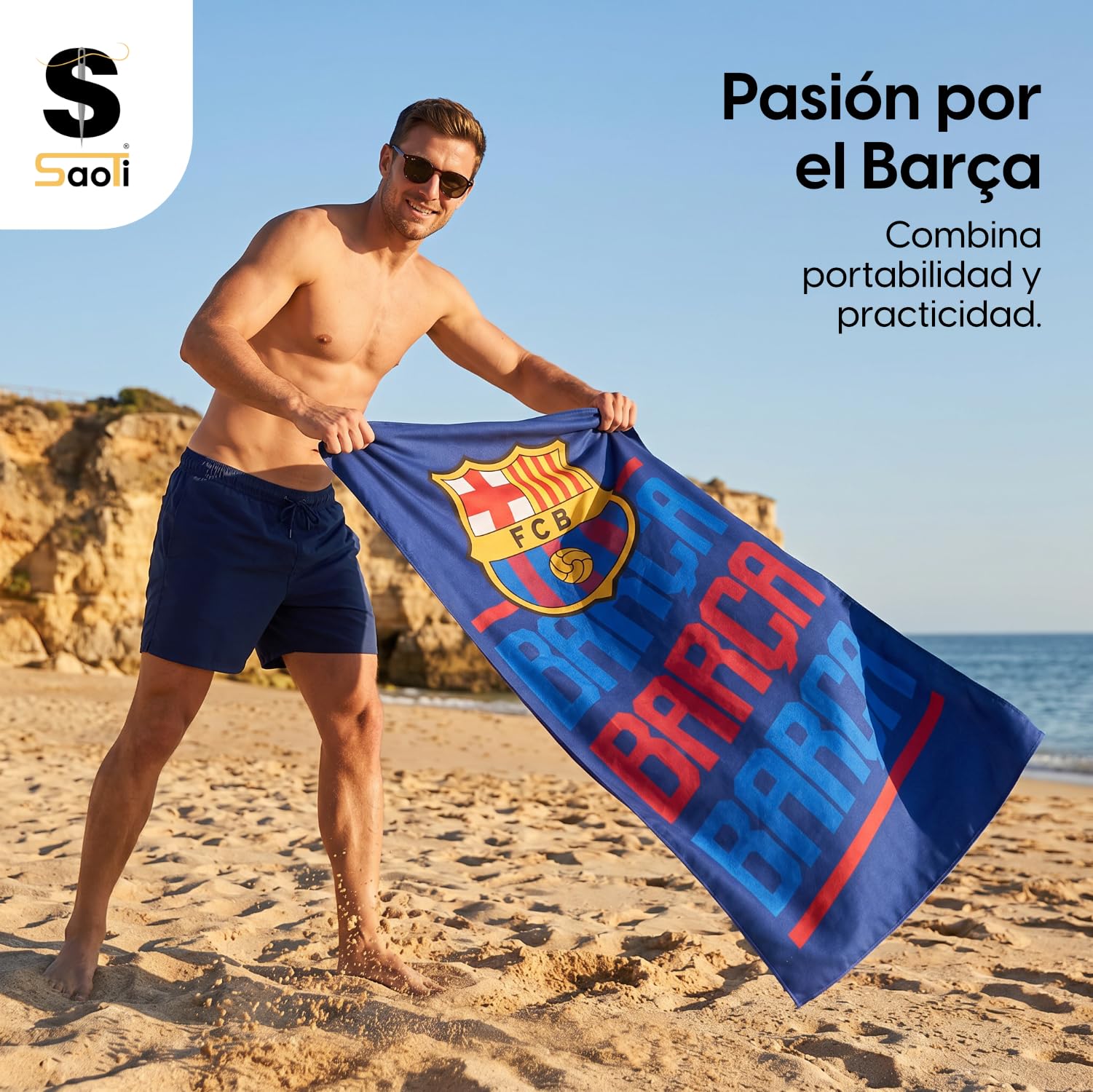 SaoTi Toalla Baño Grande Microfibra Secado Rápido – Toallas Ducha Ligeras Diseño Fútbol Azulgrana – Toallas Playa Grandes Ideal Gym Piscina Viaje Regalo (Diseño Tipográfico Azulgrana, 140x70 cm)