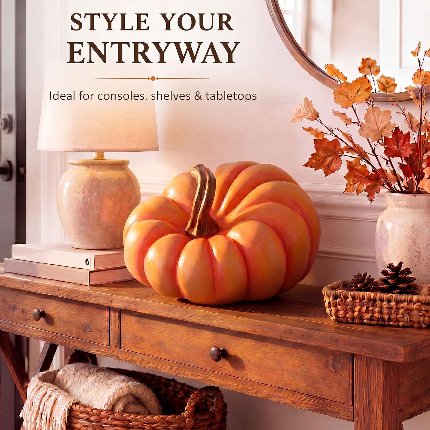 SiliFine 13 Inch Large Faux Fall Pumpkin for Indoor Outdoor Porch Decor
