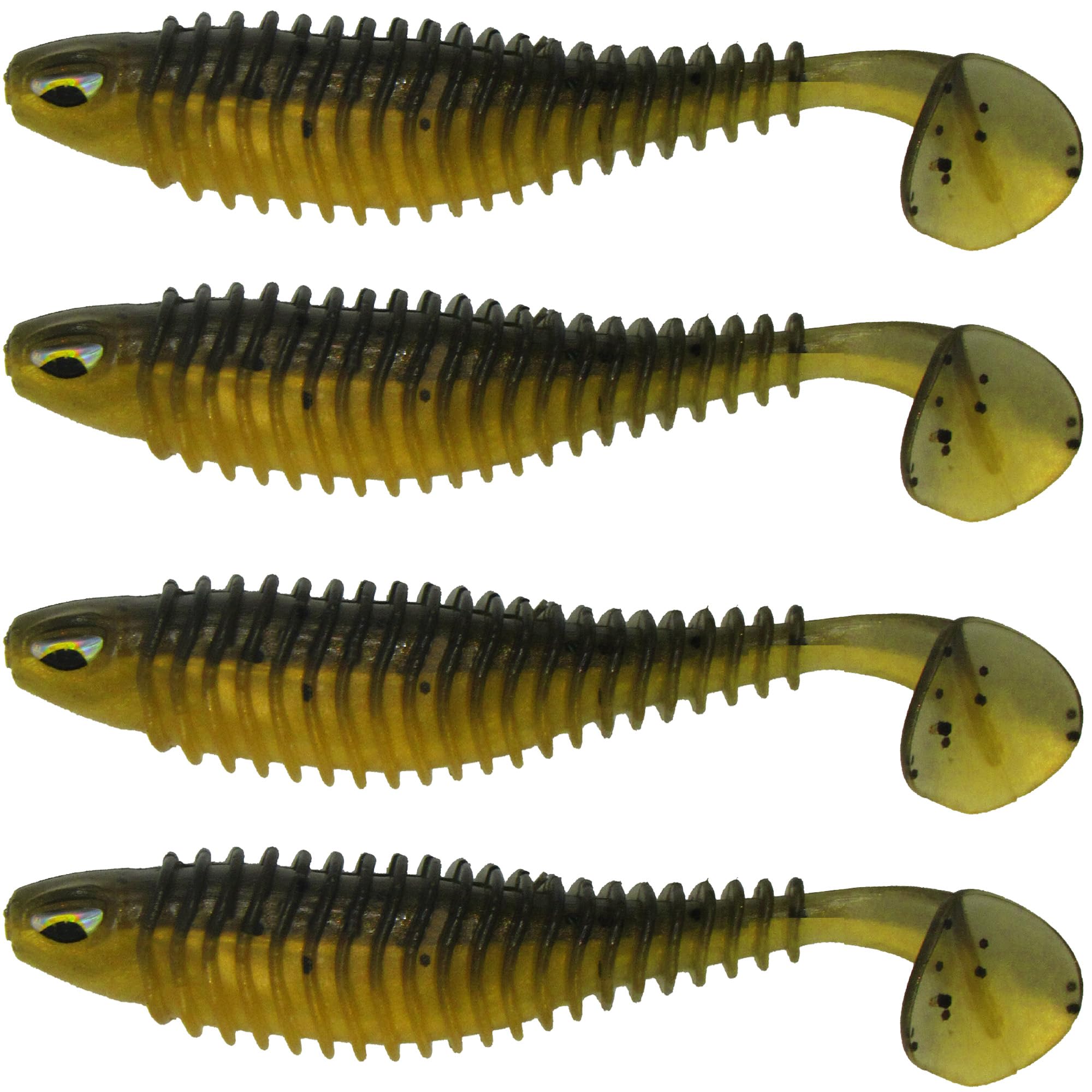 Mgowqav - Fat Soft Paddle Tail Swim Baits in 3 inch for Bass Fishing, Saltwater, and Freshwater (Gold Brown, 48 Pack)