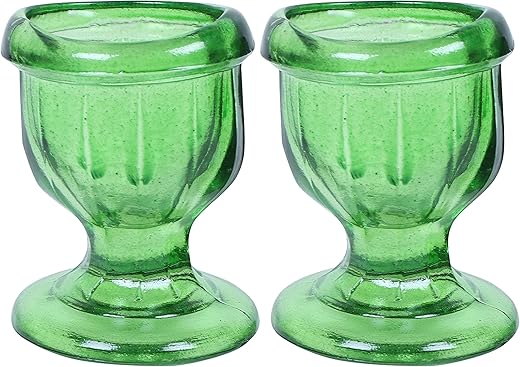QIMACPLUS Glass Eye Wash Cups Green With Engineering Design To Fit Eyes For Effective Eye Cleansing, Eye Shaped Rim, Snug Fit Superior, Smooth Edge Set Of 2 Pcs (Green)