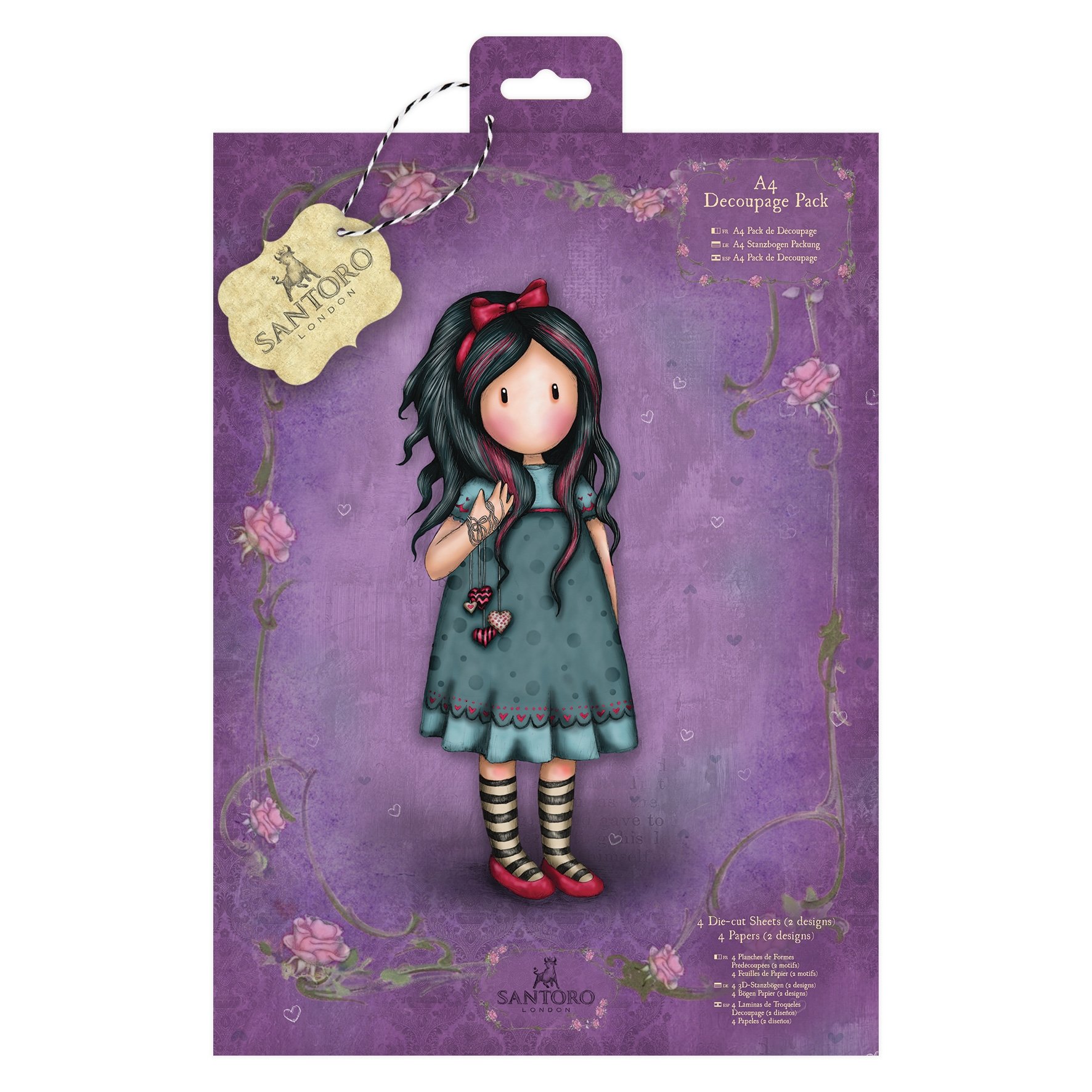 Docrafts A4 decoupage Gorjuss decoupage sheets toppers & papers HEART STRINGS