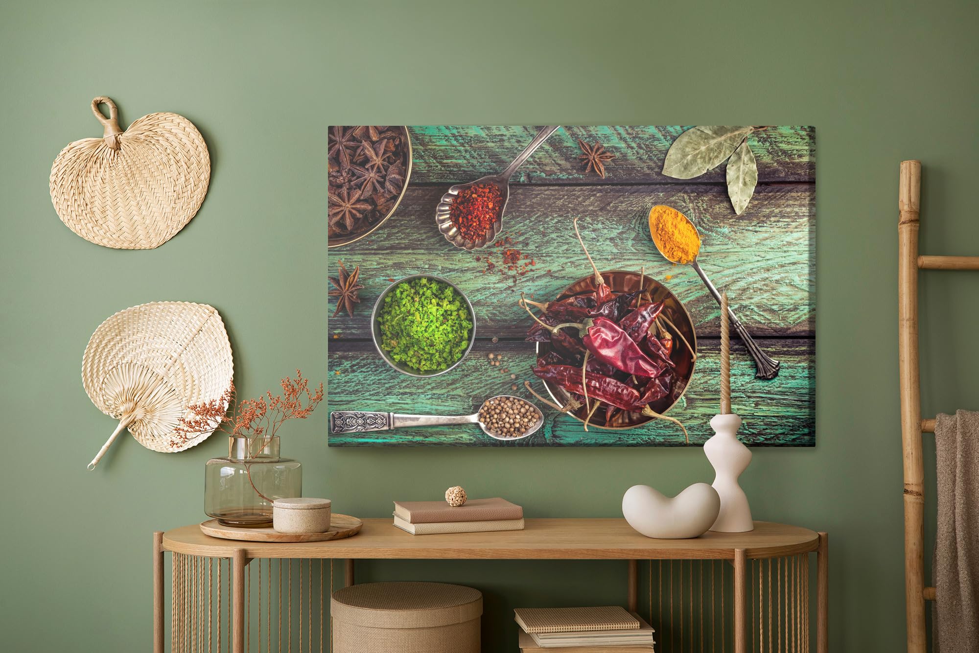 WALLERO Leinwandbild Orientalische Gewürze – Moderne Wanddeko & Kunstdruck | Wandbilder für Wohnzimmer Schlafzimmer Küche Flur | XXL Leinwandbilder auf hochwertiger Fotoleinwand 90x60